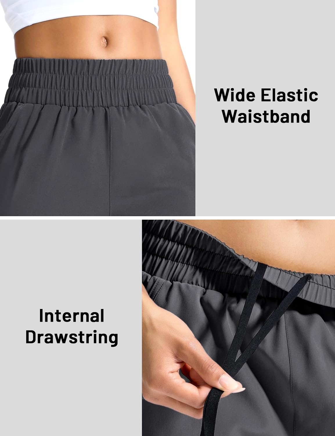image:imageMIER Running Shorts for Women Quick Dry Mid Waisted Athletic Workout Gym Shorts with Mesh Liner 4 Inch Inseam 3 PocketsDark Grey