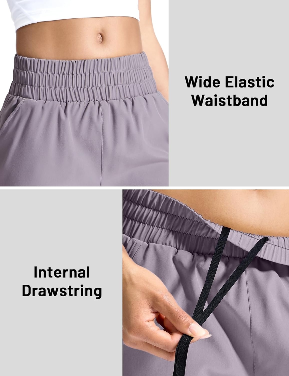 image:imageMIER Running Shorts for Women Quick Dry Mid Waisted Athletic Workout Gym Shorts with Mesh Liner 4 Inch Inseam 3 PocketsLavender Mist