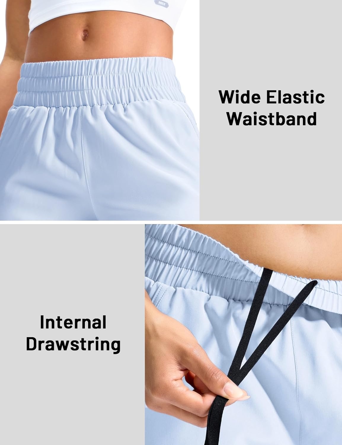 image:imageMIER Running Shorts for Women Quick Dry Mid Waisted Athletic Workout Gym Shorts with Mesh Liner 4 Inch Inseam 3 PocketsLight Blue