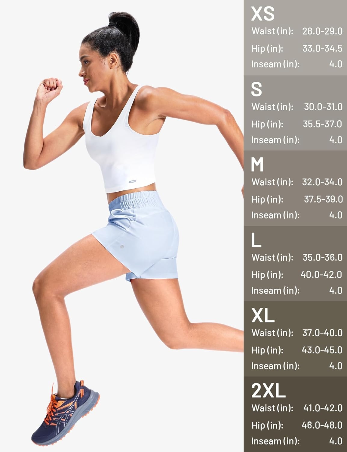 image:imageMIER Running Shorts for Women Quick Dry Mid Waisted Athletic Workout Gym Shorts with Mesh Liner 4 Inch Inseam 3 PocketsLight Blue