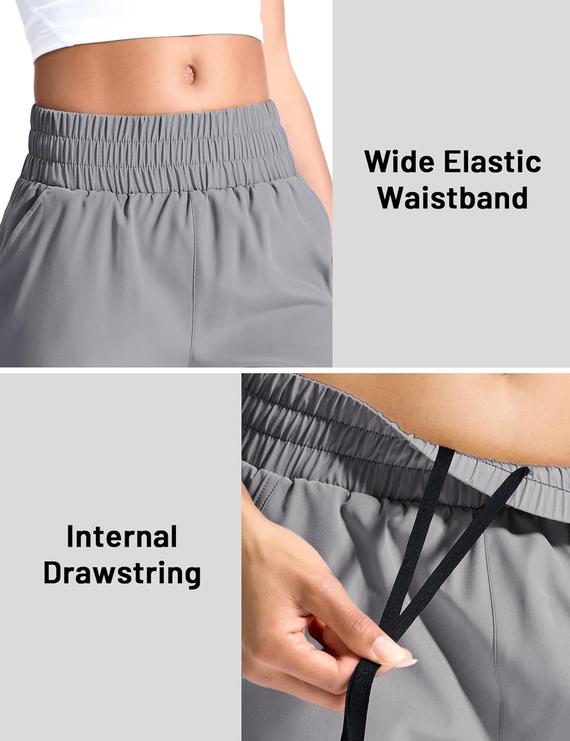 image:imageMIER Running Shorts for Women Quick Dry Mid Waisted Athletic Workout Gym Shorts with Mesh Liner 4 Inch Inseam 3 PocketsLight Grey