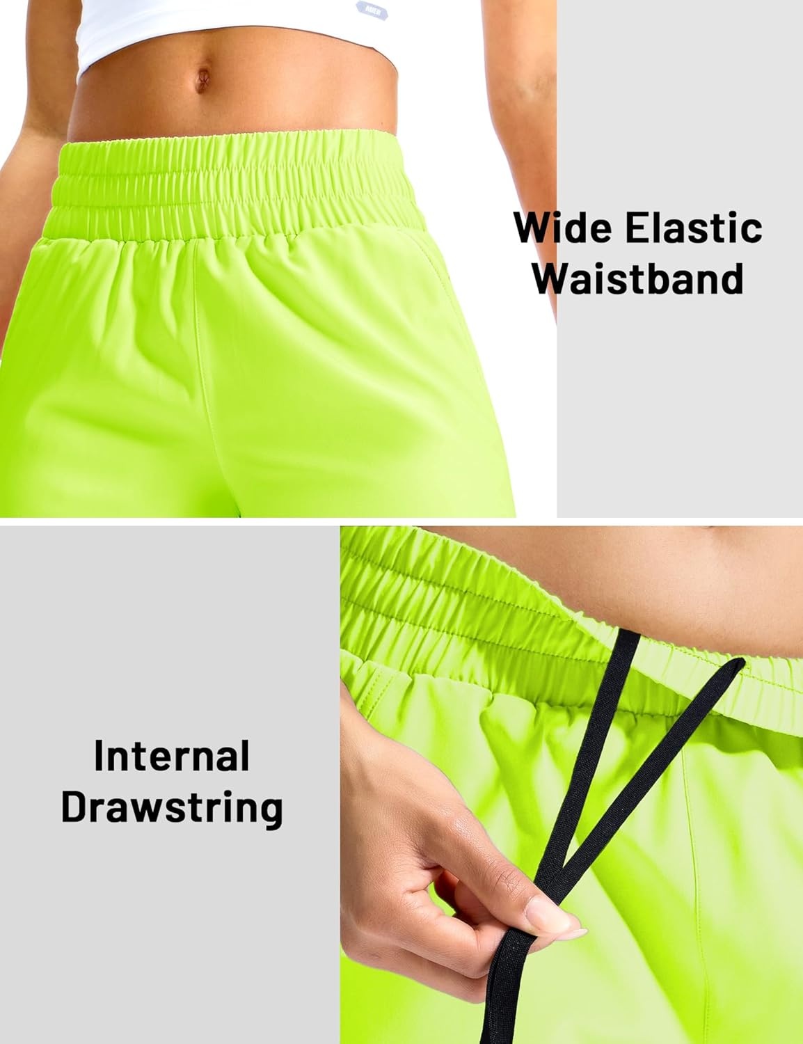 image:imageMIER Running Shorts for Women Quick Dry Mid Waisted Athletic Workout Gym Shorts with Mesh Liner 4 Inch Inseam 3 PocketsNeon Green