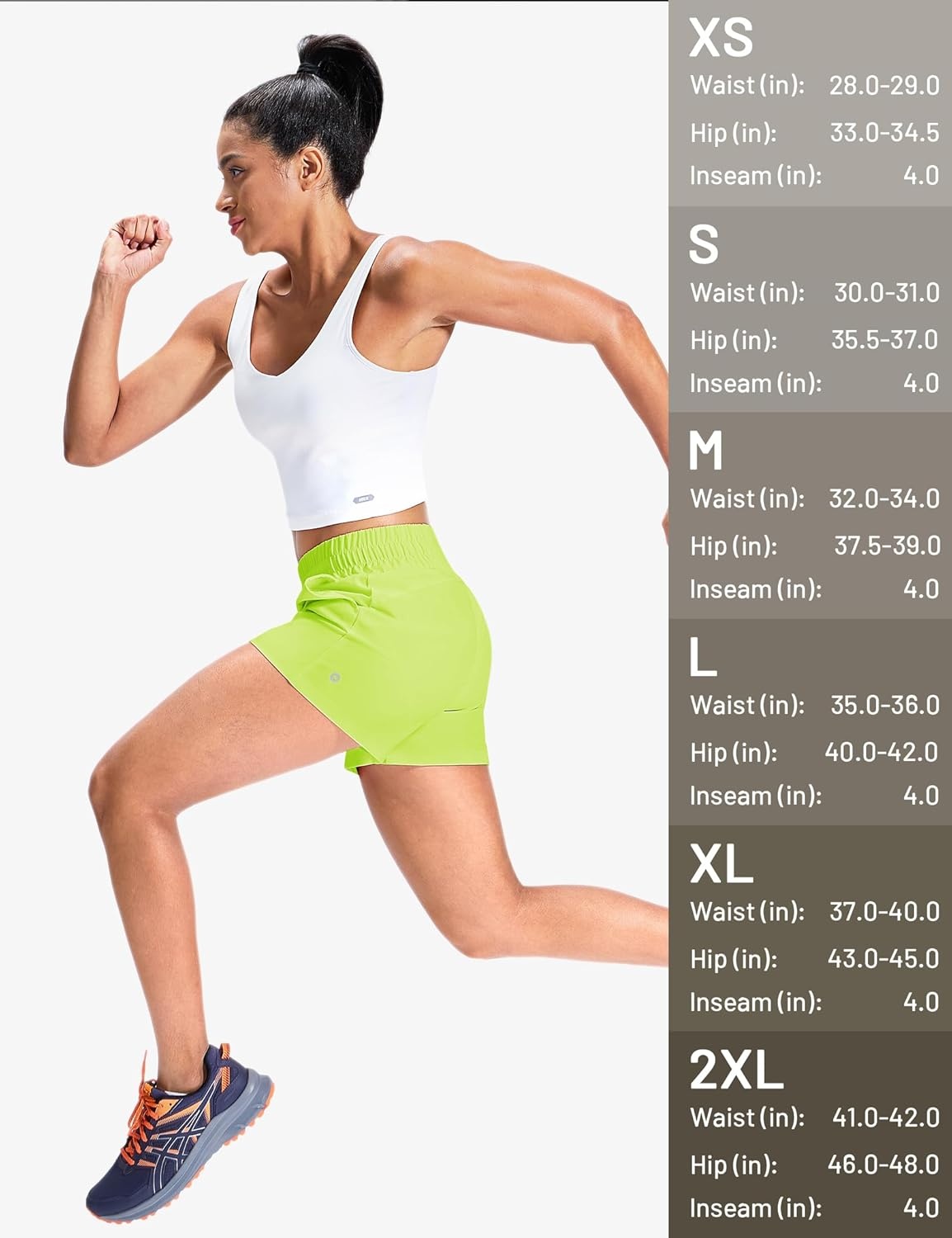image:imageMIER Running Shorts for Women Quick Dry Mid Waisted Athletic Workout Gym Shorts with Mesh Liner 4 Inch Inseam 3 PocketsNeon Green