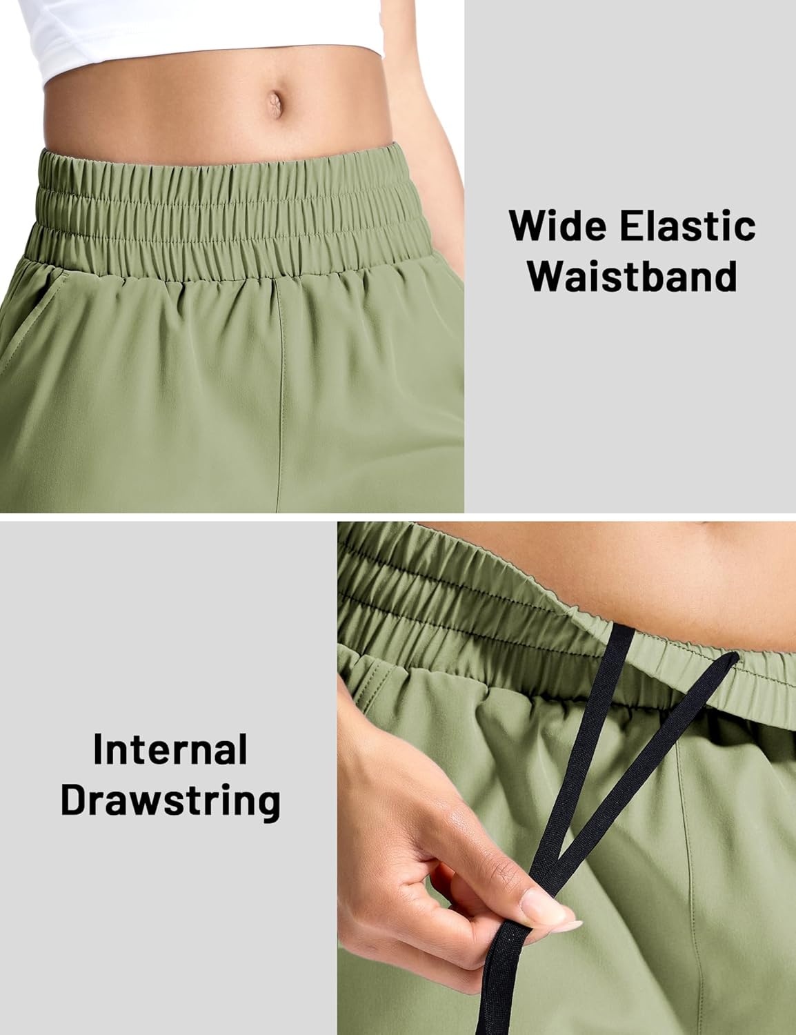 image:imageMIER Running Shorts for Women Quick Dry Mid Waisted Athletic Workout Gym Shorts with Mesh Liner 4 Inch Inseam 3 PocketsSage Green