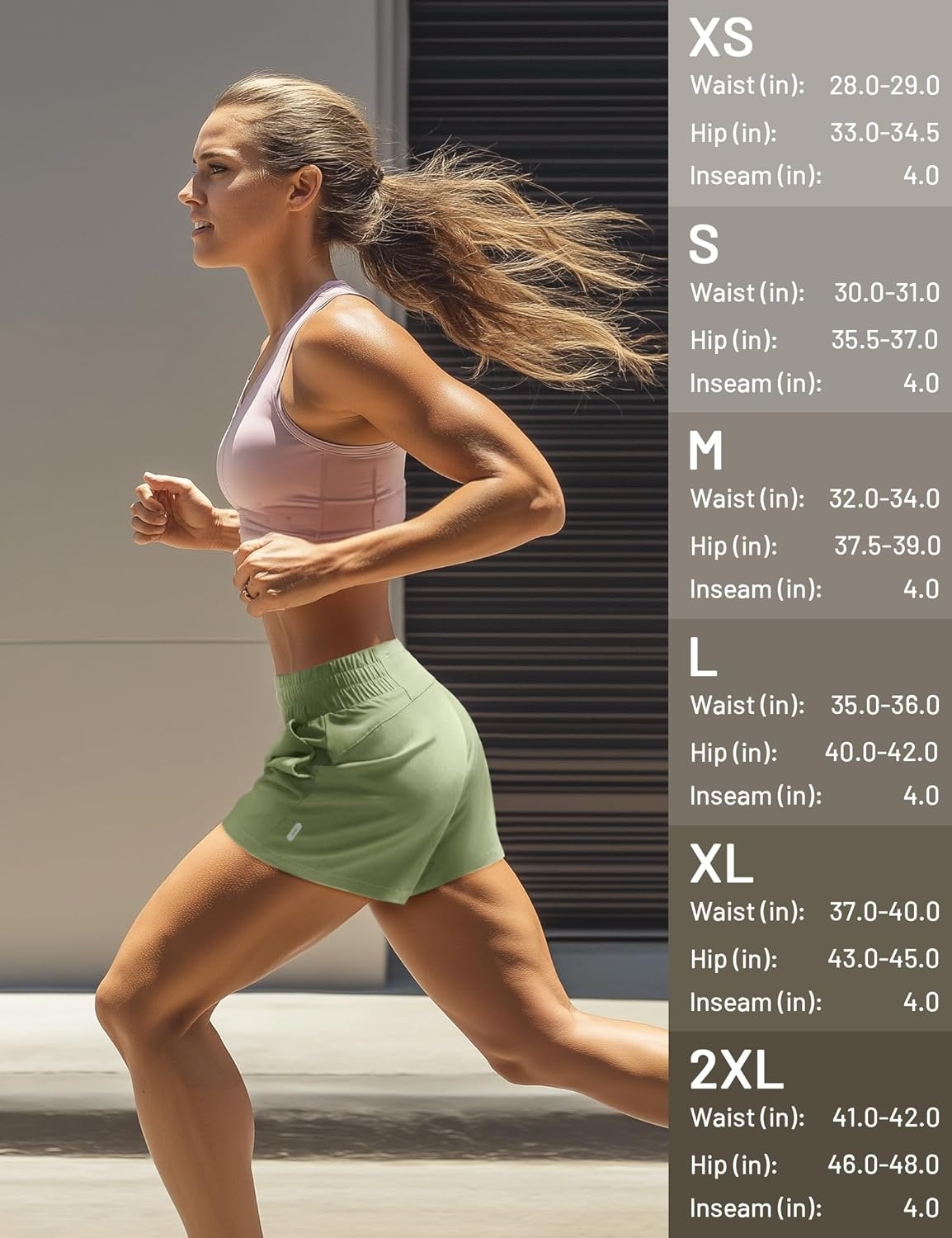 image:imageMIER Running Shorts for Women Quick Dry Mid Waisted Athletic Workout Gym Shorts with Mesh Liner 4 Inch Inseam 3 PocketsSage Green