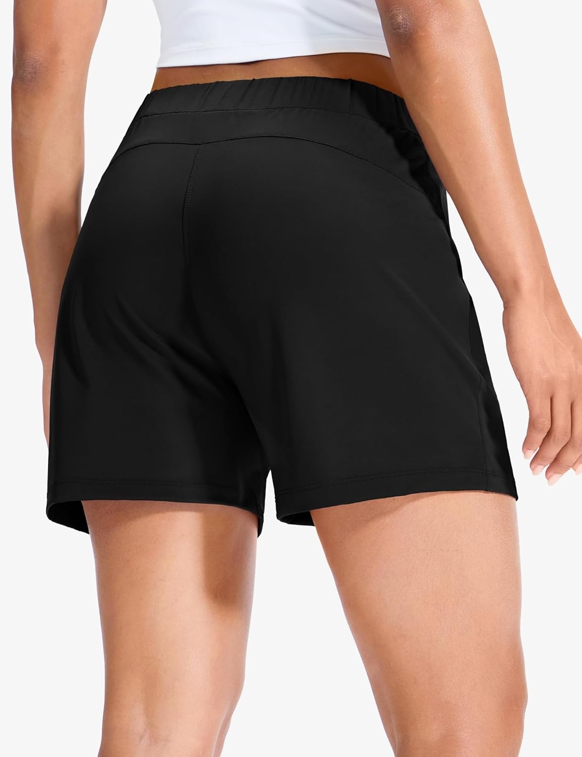 image:imageMIER Running Shorts for Women Quick Dry Soft Stretch Workout Athletic Gym Sports Active Shorts with Pockets 4 Inch InseamBlack