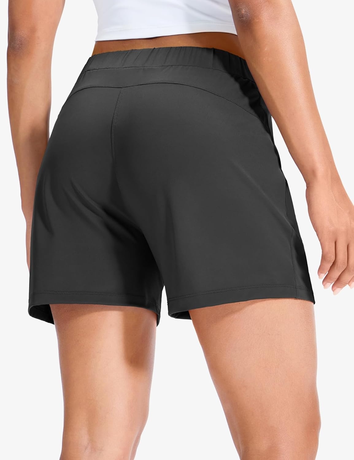 image:imageMIER Running Shorts for Women Quick Dry Soft Stretch Workout Athletic Gym Sports Active Shorts with Pockets 4 Inch InseamDark Grey