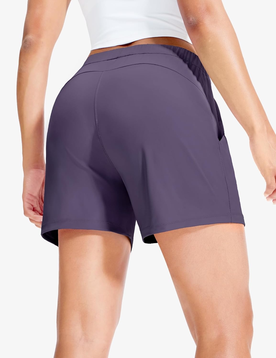 image:imageMIER Running Shorts for Women Quick Dry Soft Stretch Workout Athletic Gym Sports Active Shorts with Pockets 4 Inch InseamDusty Purple
