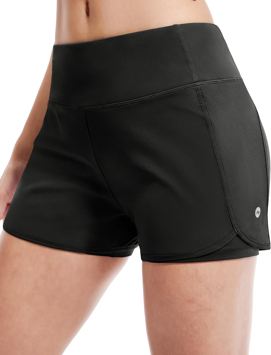 image:imageMIER Womens 2 in 1 Running Shorts Athletic High Waisted Workout Tennis Gym Shorts with Liner Zipper Pocket 3Black
