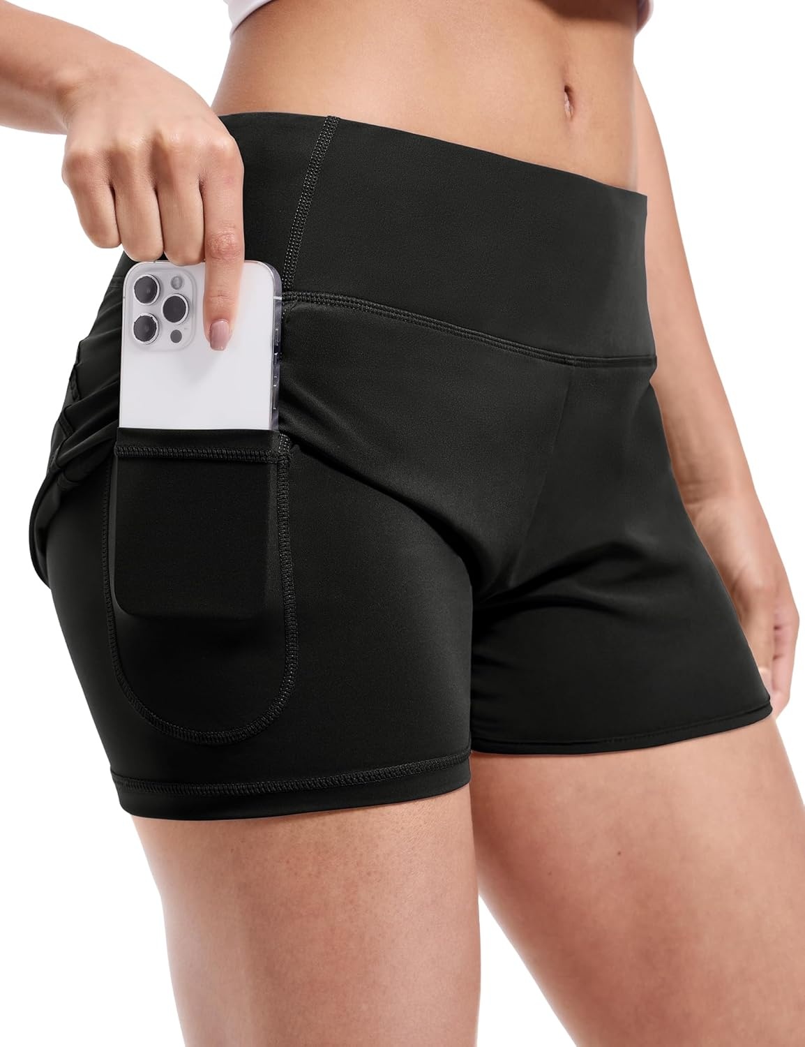 image:imageMIER Womens 2 in 1 Running Shorts Athletic High Waisted Workout Tennis Gym Shorts with Liner Zipper Pocket 3Black