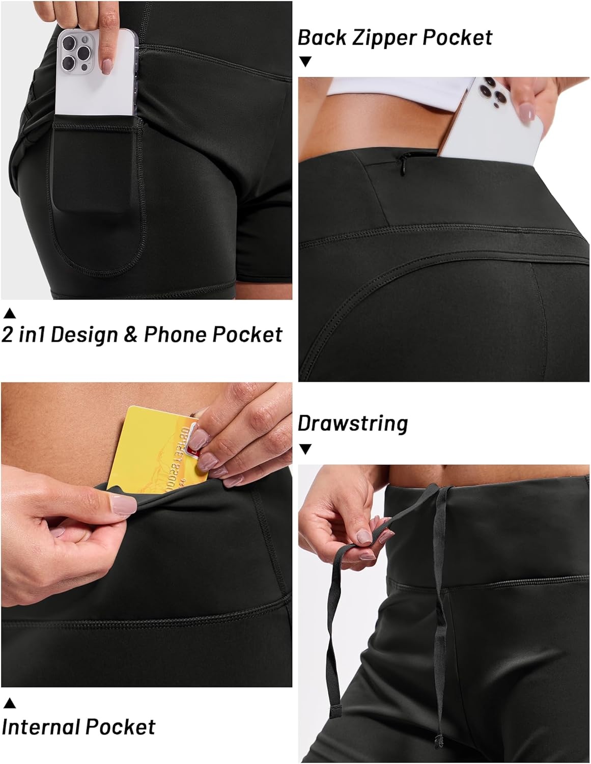 image:imageMIER Womens 2 in 1 Running Shorts Athletic High Waisted Workout Tennis Gym Shorts with Liner Zipper Pocket 3Black