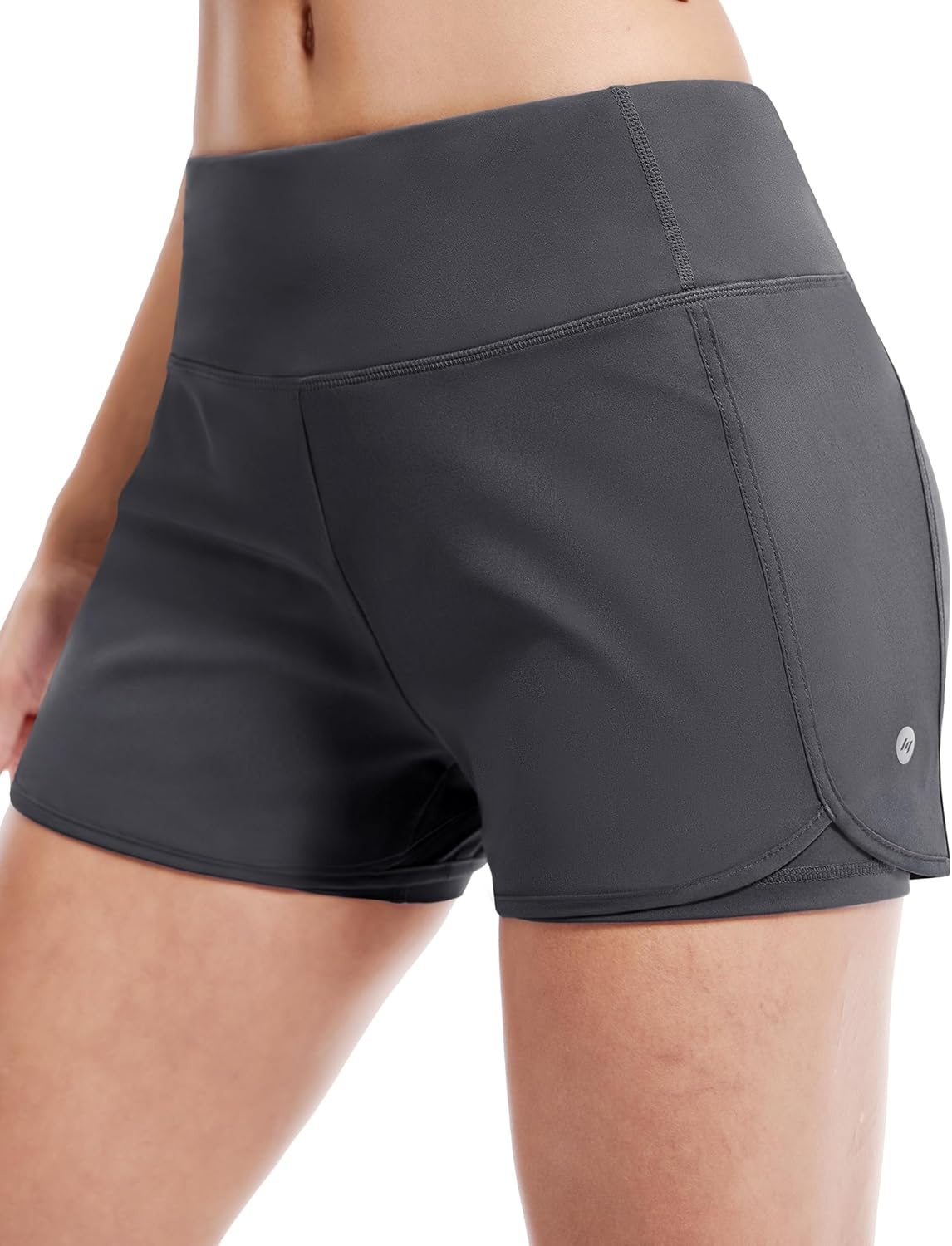 image:imageMIER Womens 2 in 1 Running Shorts Athletic High Waisted Workout Tennis Gym Shorts with Liner Zipper Pocket 3Dark Grey
