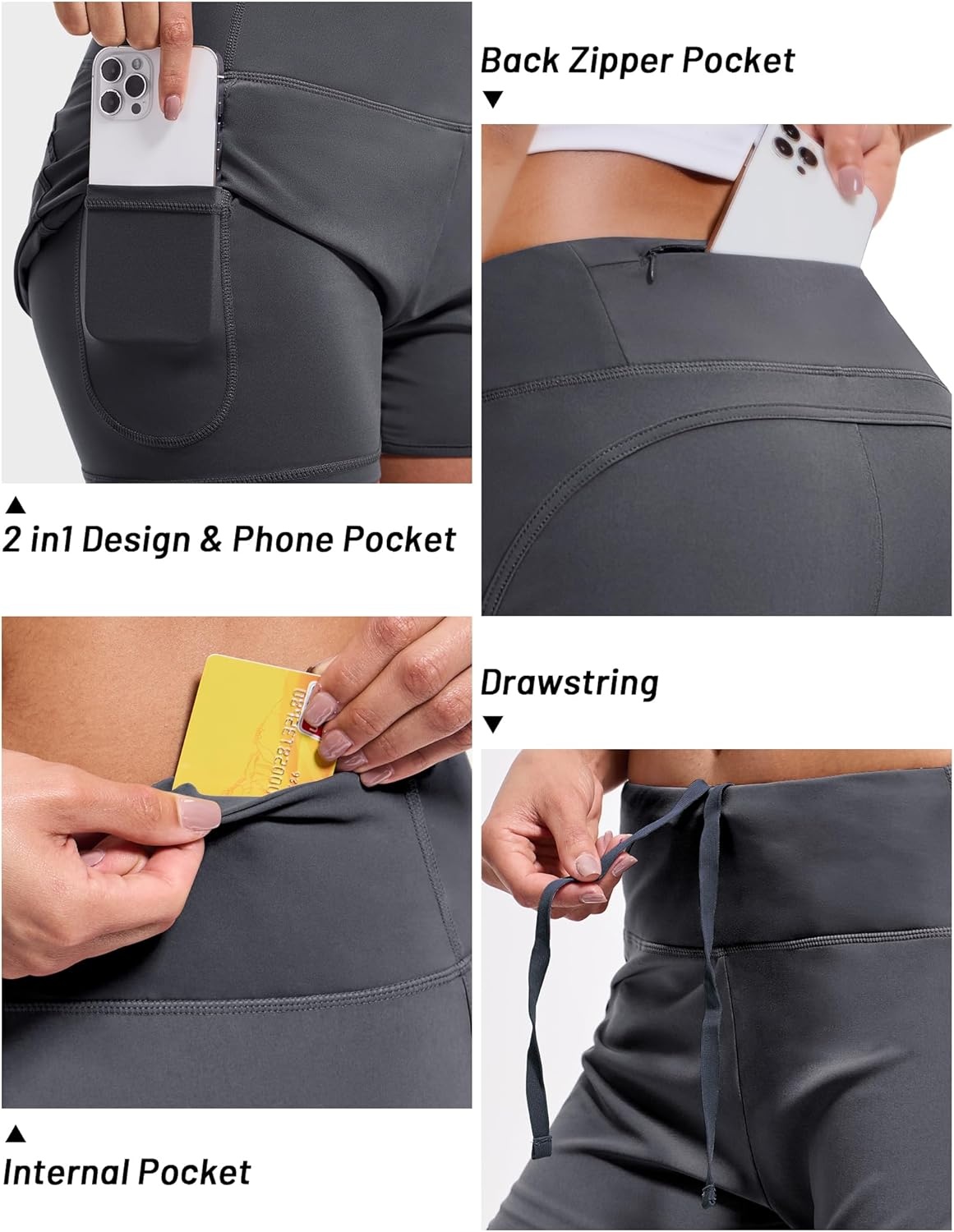 image:imageMIER Womens 2 in 1 Running Shorts Athletic High Waisted Workout Tennis Gym Shorts with Liner Zipper Pocket 3Dark Grey