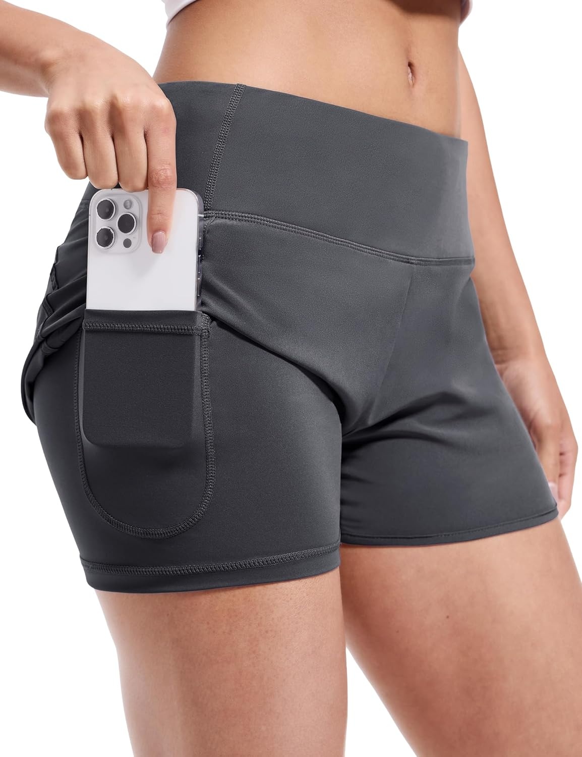 image:imageMIER Womens 2 in 1 Running Shorts Athletic High Waisted Workout Tennis Gym Shorts with Liner Zipper Pocket 3Dark Grey