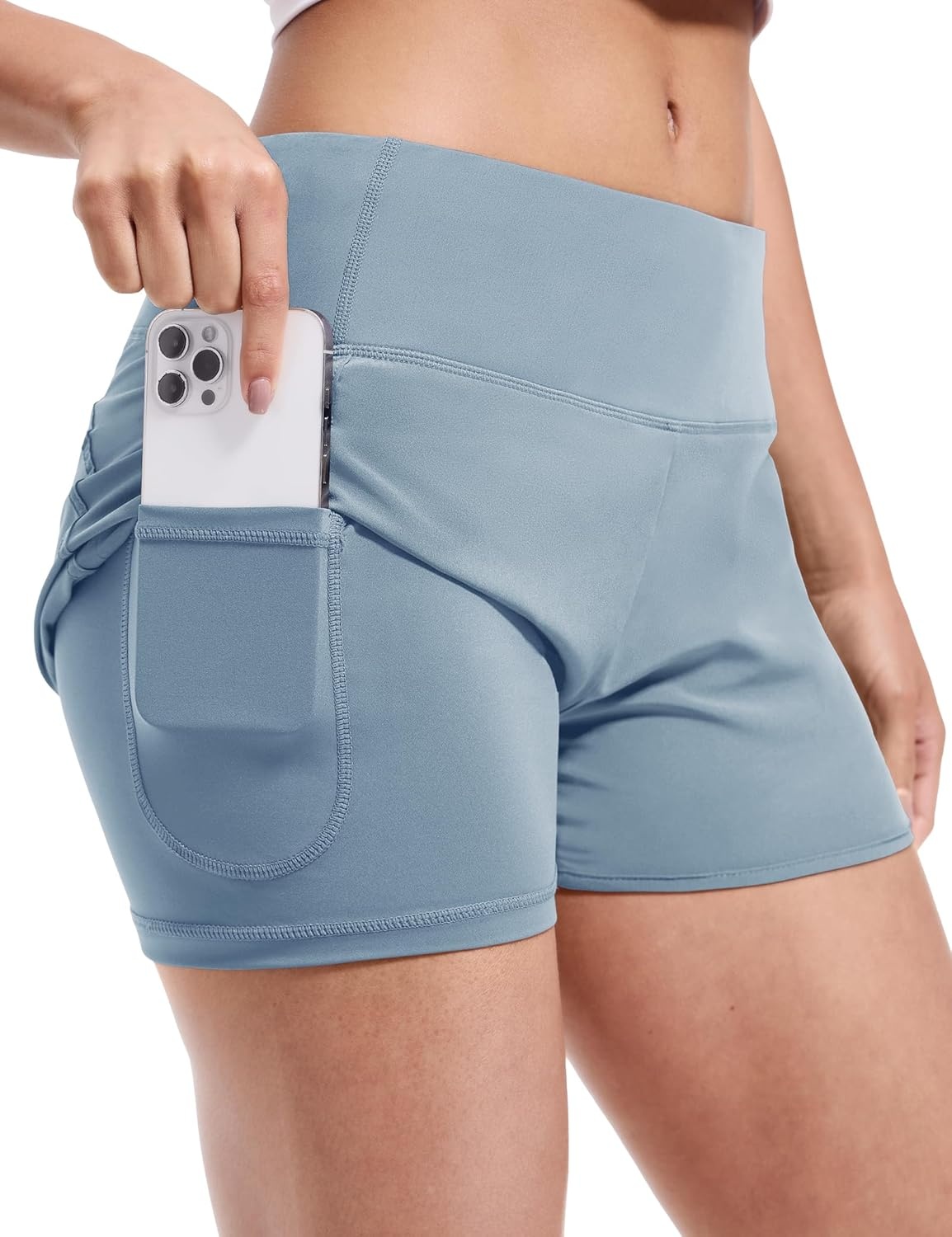image:imageMIER Womens 2 in 1 Running Shorts Athletic High Waisted Workout Tennis Gym Shorts with Liner Zipper Pocket 3Dusty Blue