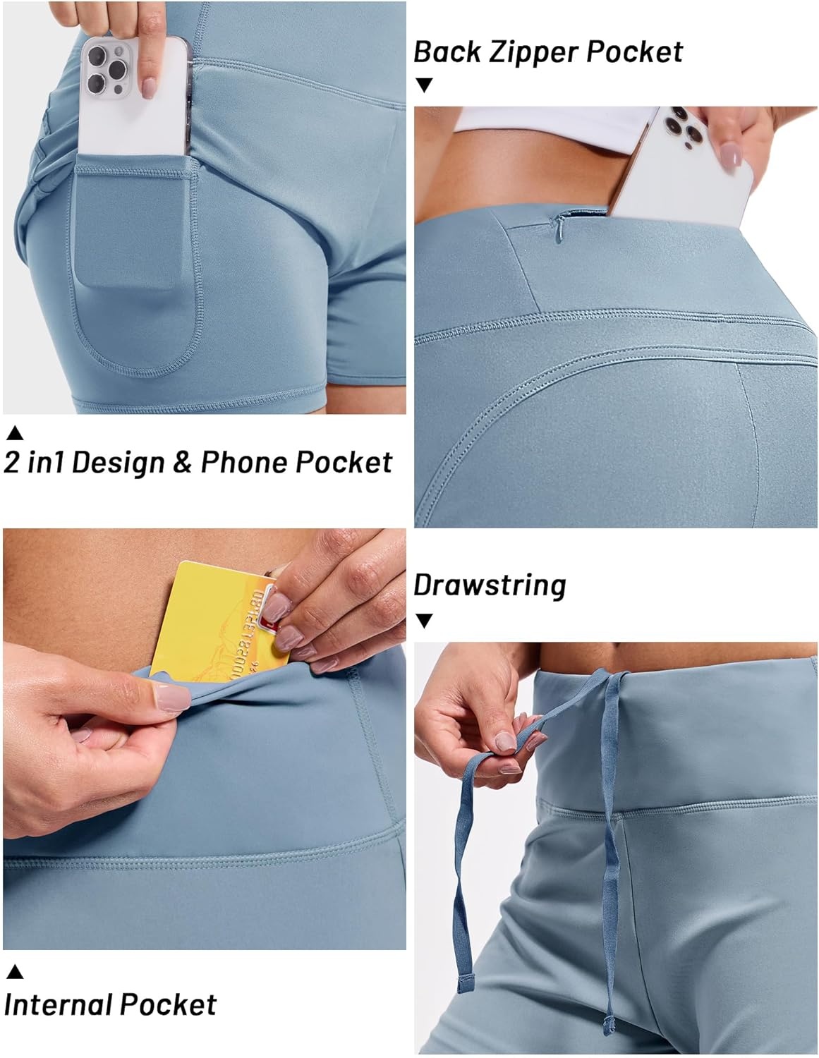 image:imageMIER Womens 2 in 1 Running Shorts Athletic High Waisted Workout Tennis Gym Shorts with Liner Zipper Pocket 3Dusty Blue