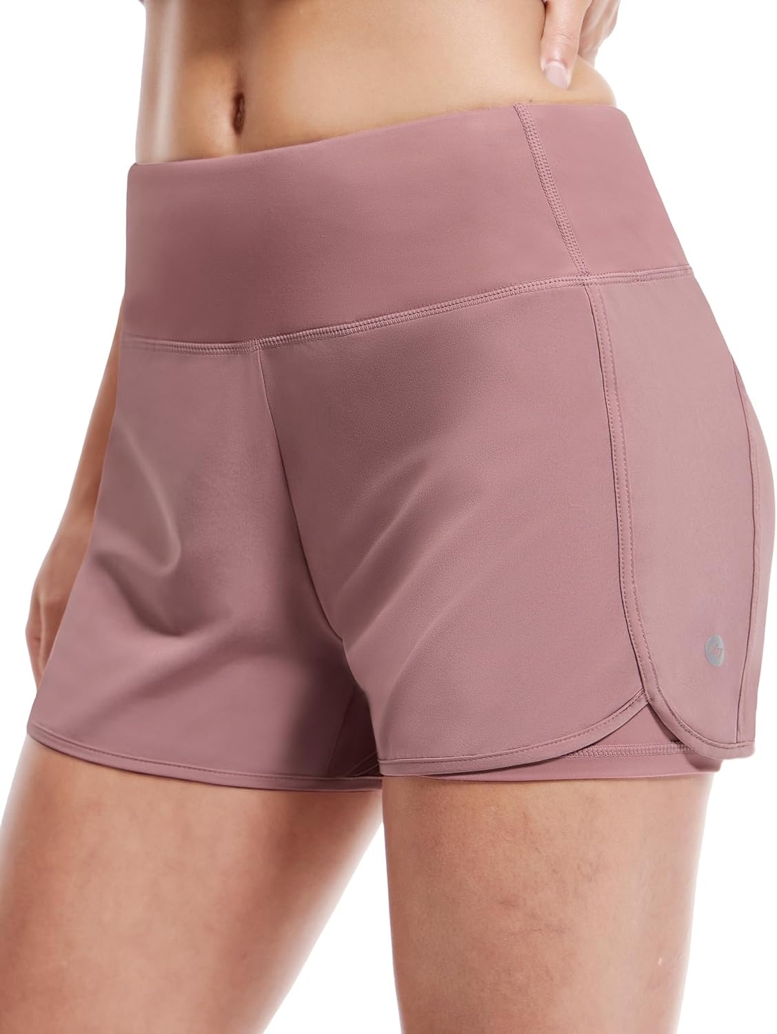 image:imageMIER Womens 2 in 1 Running Shorts Athletic High Waisted Workout Tennis Gym Shorts with Liner Zipper Pocket 3Dusty Pink