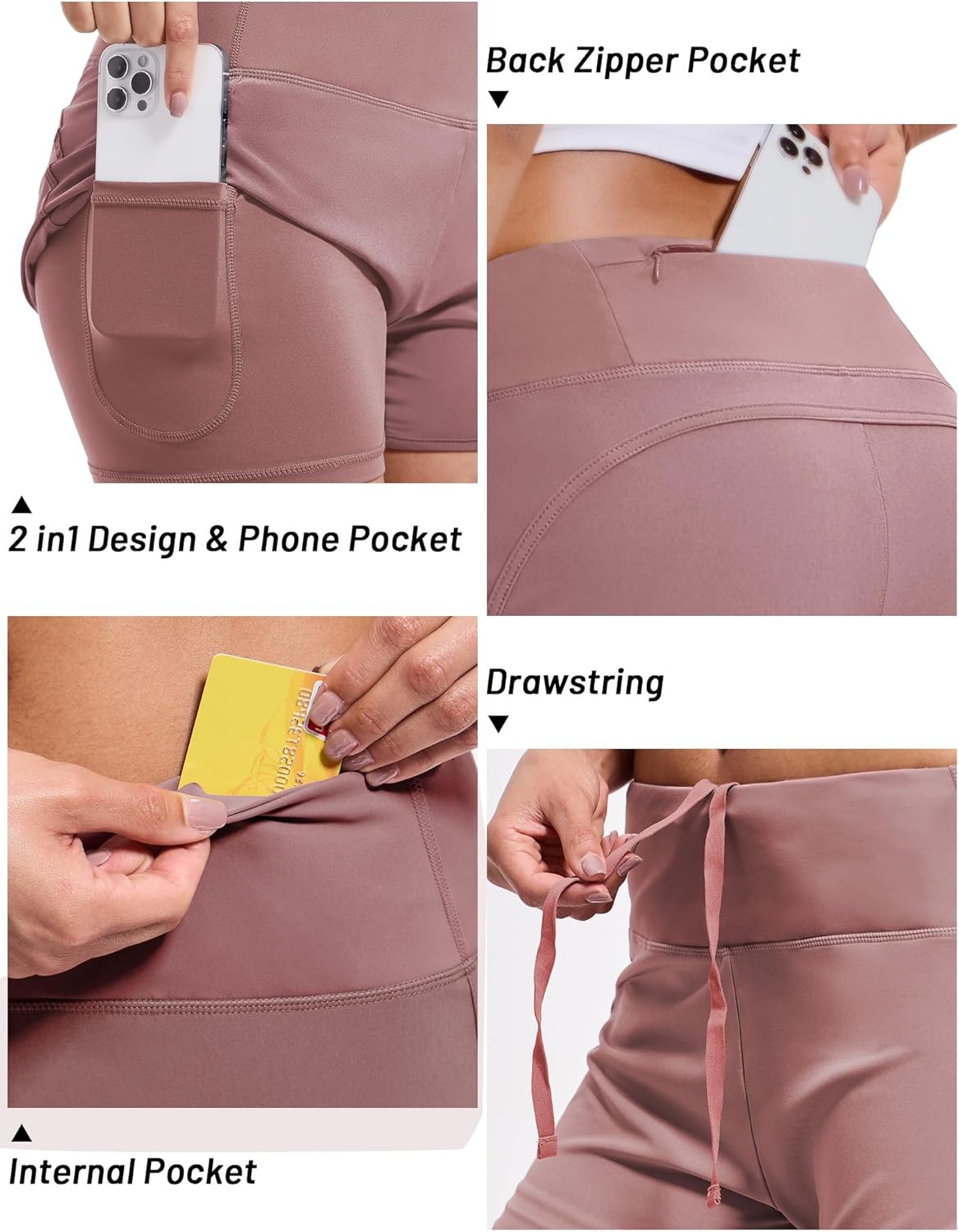 image:imageMIER Womens 2 in 1 Running Shorts Athletic High Waisted Workout Tennis Gym Shorts with Liner Zipper Pocket 3Dusty Pink