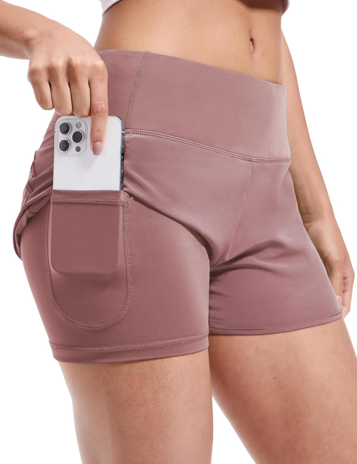 image:imageMIER Womens 2 in 1 Running Shorts Athletic High Waisted Workout Tennis Gym Shorts with Liner Zipper Pocket 3Dusty Pink