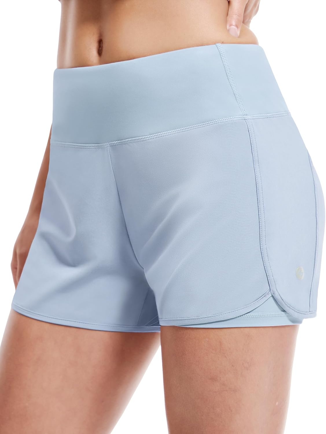 image:imageMIER Womens 2 in 1 Running Shorts Athletic High Waisted Workout Tennis Gym Shorts with Liner Zipper Pocket 3Light Blue