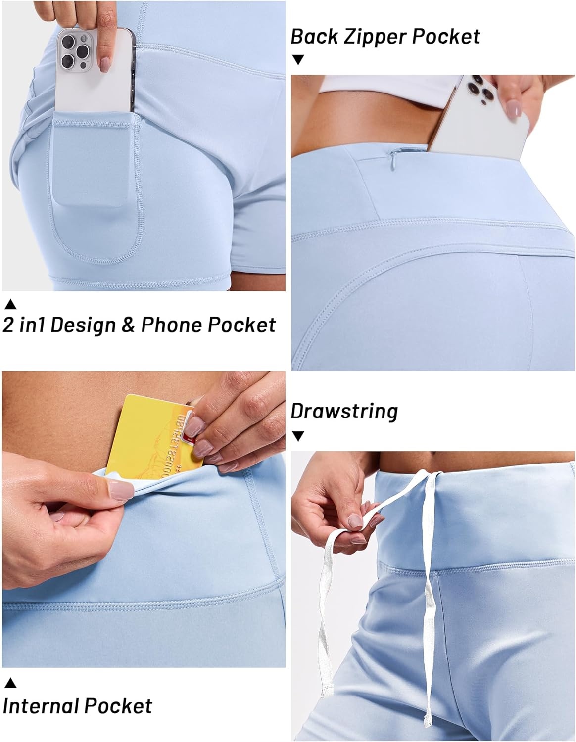 image:imageMIER Womens 2 in 1 Running Shorts Athletic High Waisted Workout Tennis Gym Shorts with Liner Zipper Pocket 3Light Blue