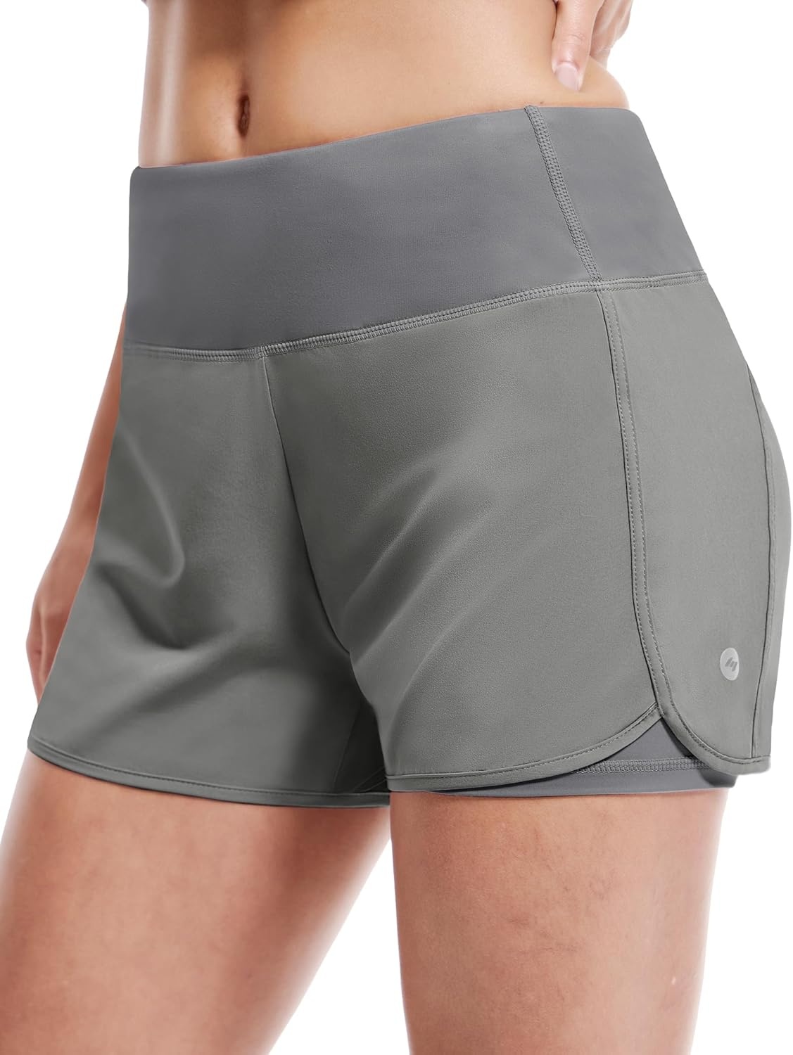 image:imageMIER Womens 2 in 1 Running Shorts Athletic High Waisted Workout Tennis Gym Shorts with Liner Zipper Pocket 3Light Grey