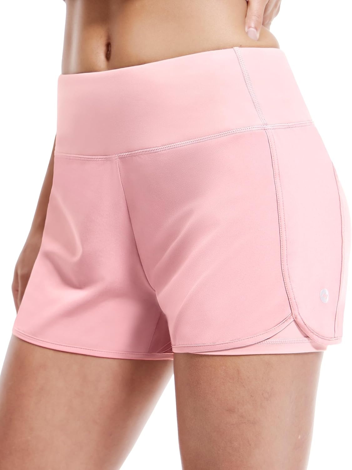 image:imageMIER Womens 2 in 1 Running Shorts Athletic High Waisted Workout Tennis Gym Shorts with Liner Zipper Pocket 3Light Pink