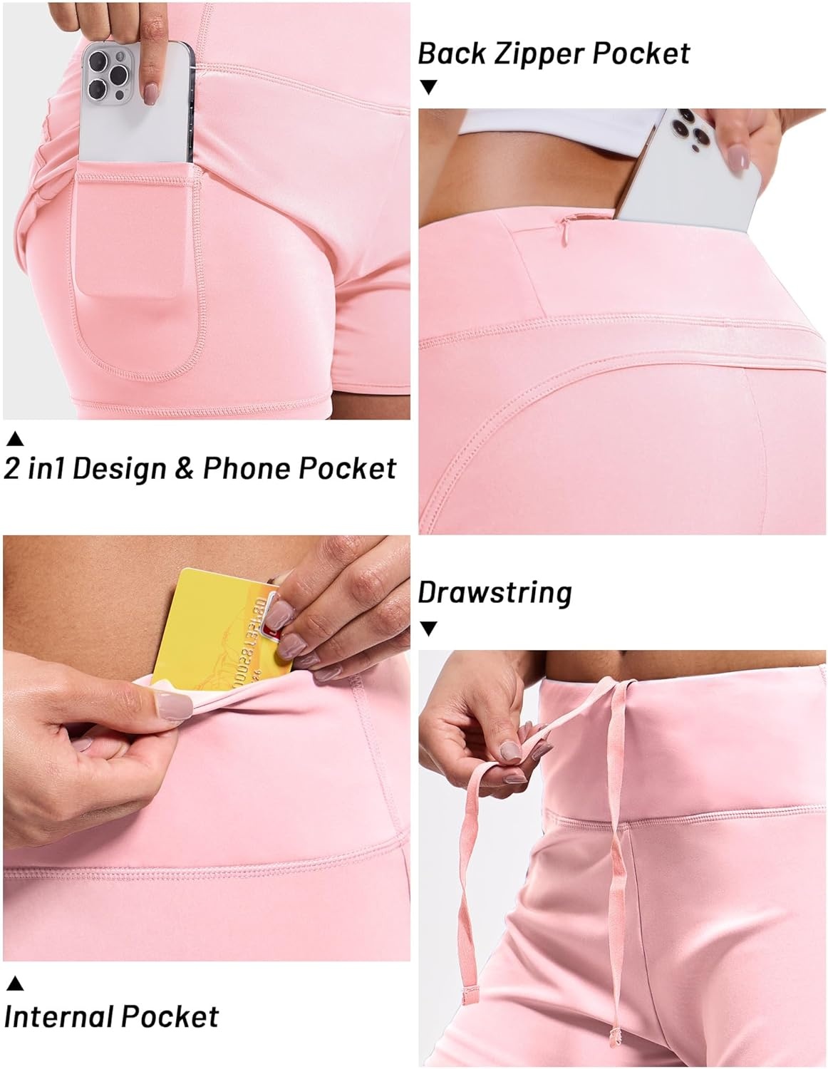 image:imageMIER Womens 2 in 1 Running Shorts Athletic High Waisted Workout Tennis Gym Shorts with Liner Zipper Pocket 3Light Pink