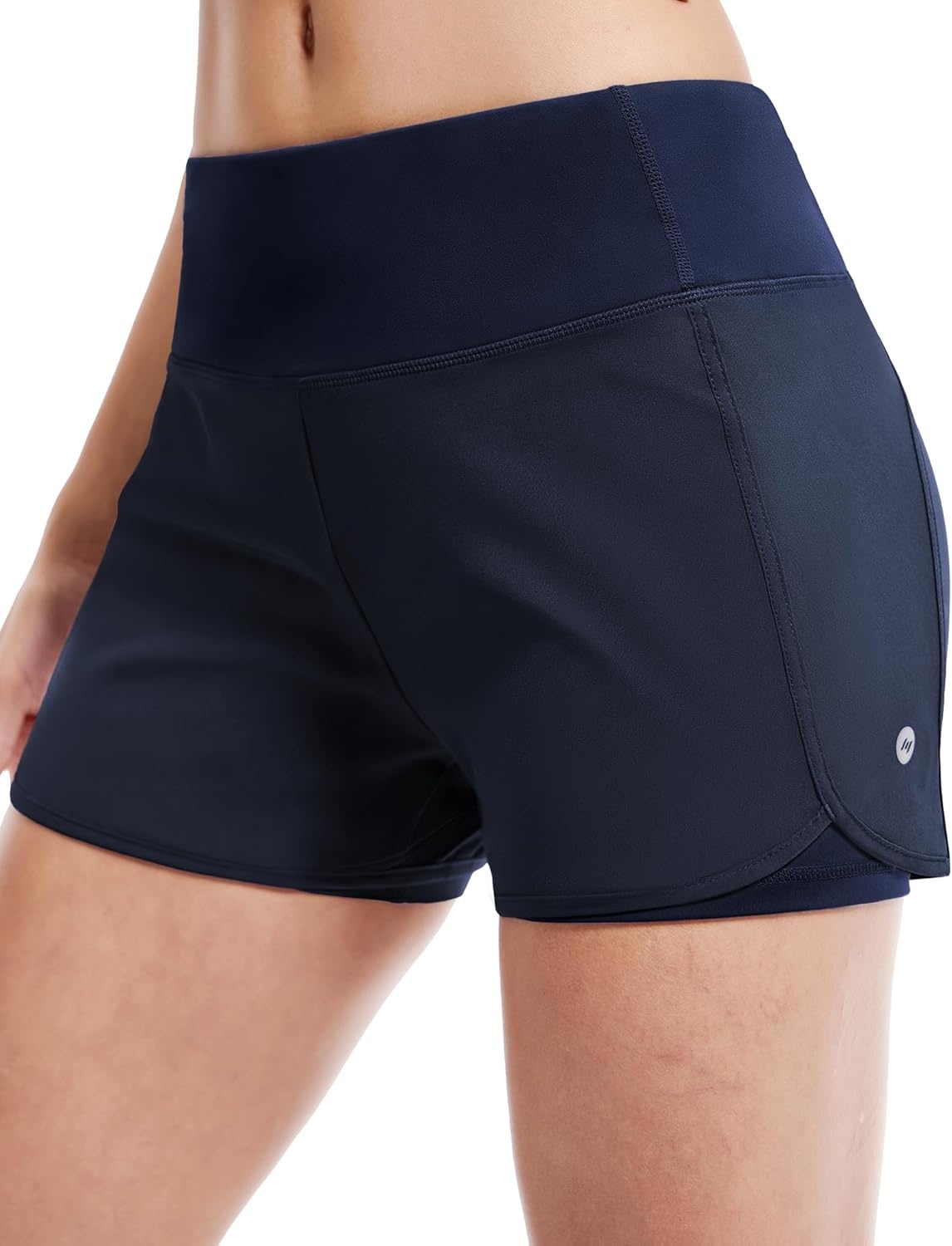 image:imageMIER Womens 2 in 1 Running Shorts Athletic High Waisted Workout Tennis Gym Shorts with Liner Zipper Pocket 3Navy Blue