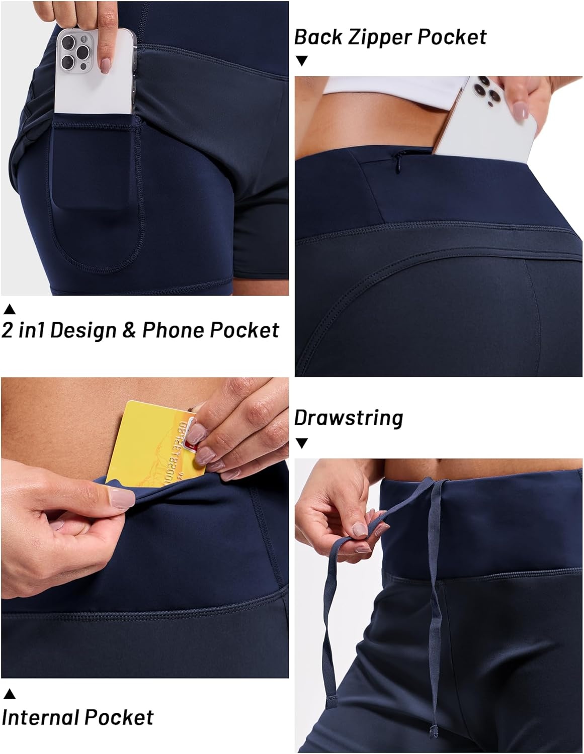 image:imageMIER Womens 2 in 1 Running Shorts Athletic High Waisted Workout Tennis Gym Shorts with Liner Zipper Pocket 3Navy Blue