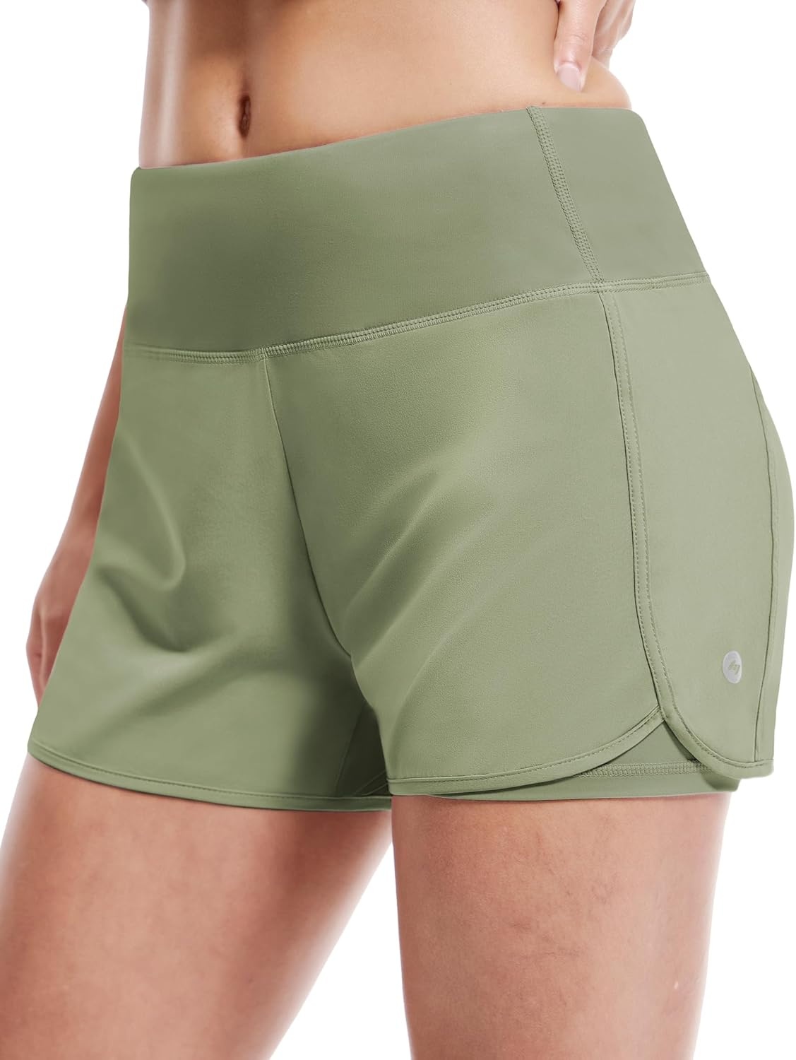 image:imageMIER Womens 2 in 1 Running Shorts Athletic High Waisted Workout Tennis Gym Shorts with Liner Zipper Pocket 3Sage Green