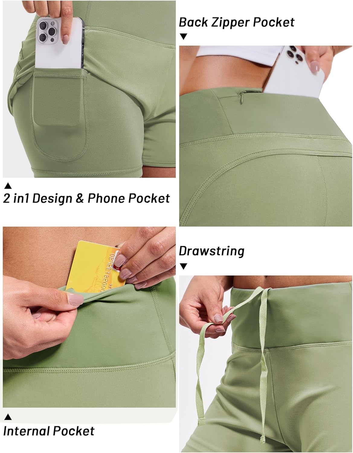 image:imageMIER Womens 2 in 1 Running Shorts Athletic High Waisted Workout Tennis Gym Shorts with Liner Zipper Pocket 3Sage Green