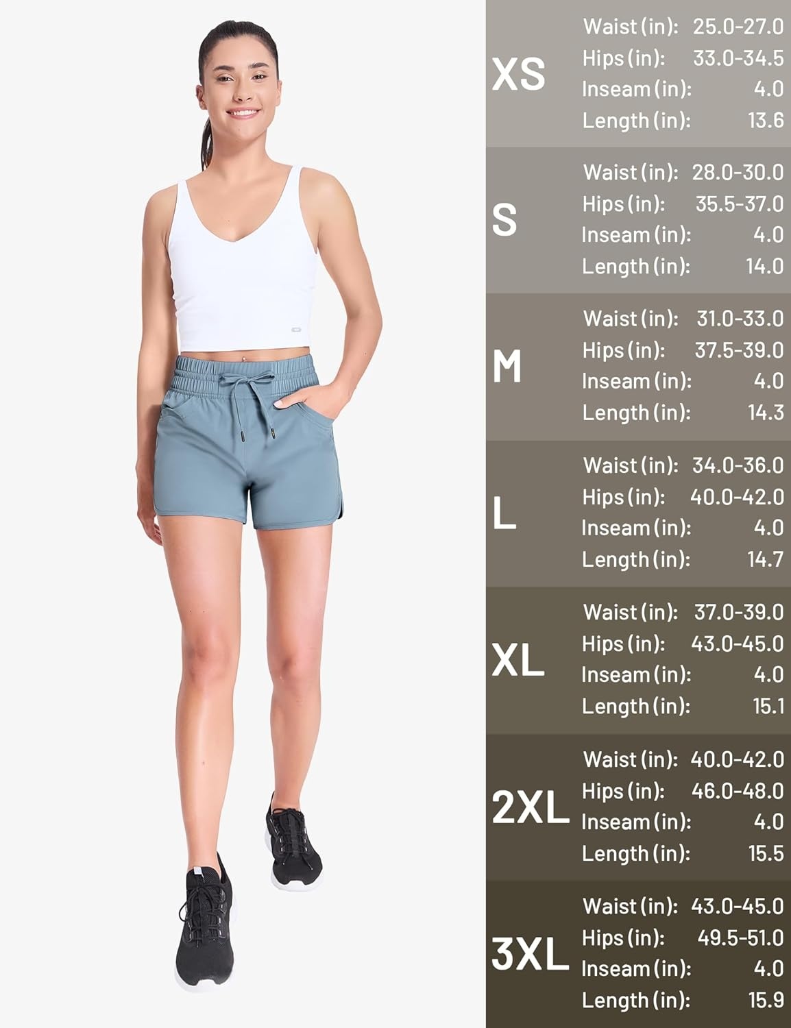image:imageMIER Womens Running Shorts Quick Dry Athletic Workout High Waisted Active Shorts with Liner Zipper Pocket 4 InchDusty Blue