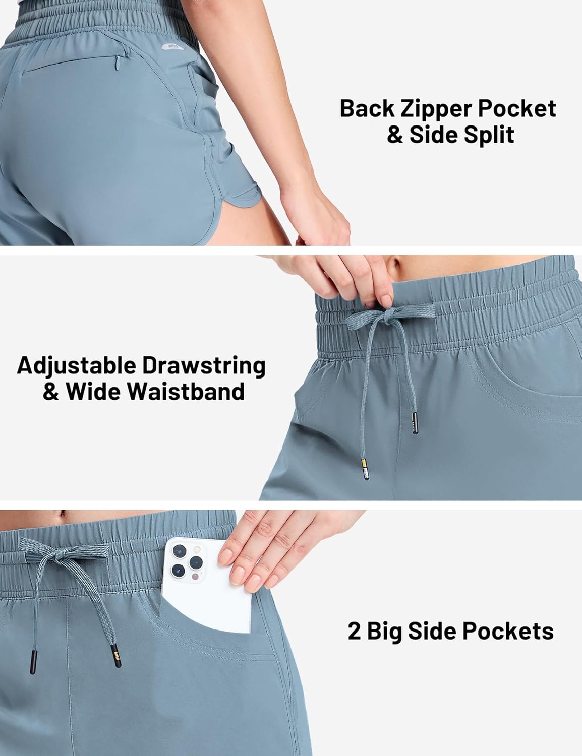 image:imageMIER Womens Running Shorts Quick Dry Athletic Workout High Waisted Active Shorts with Liner Zipper Pocket 4 InchDusty Blue