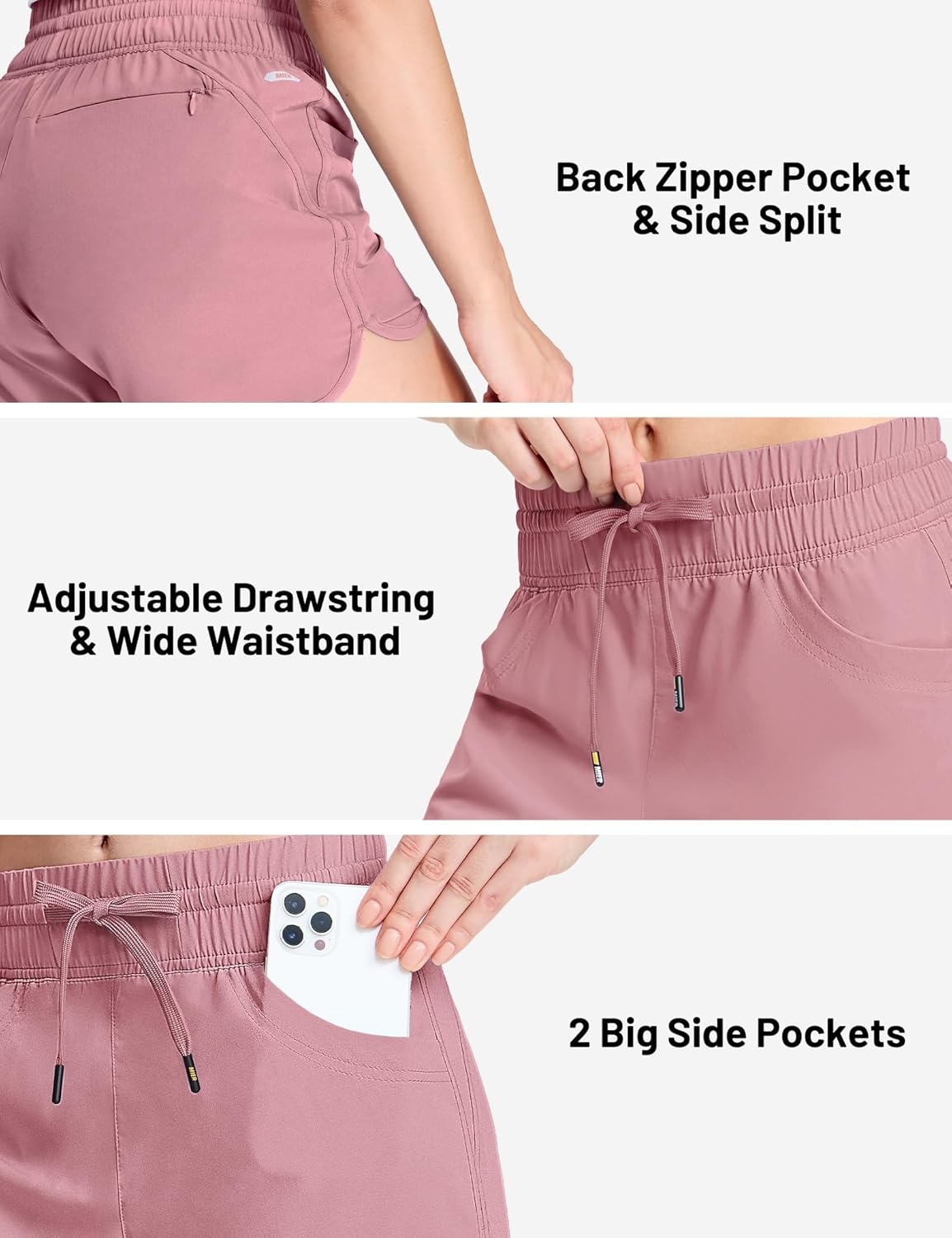 image:imageMIER Womens Running Shorts Quick Dry Athletic Workout High Waisted Active Shorts with Liner Zipper Pocket 4 InchDusty Pink