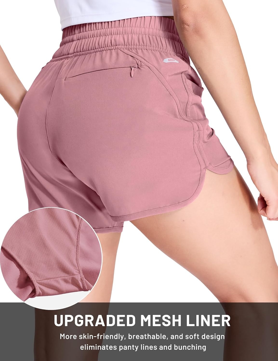 image:imageMIER Womens Running Shorts Quick Dry Athletic Workout High Waisted Active Shorts with Liner Zipper Pocket 4 InchDusty Pink