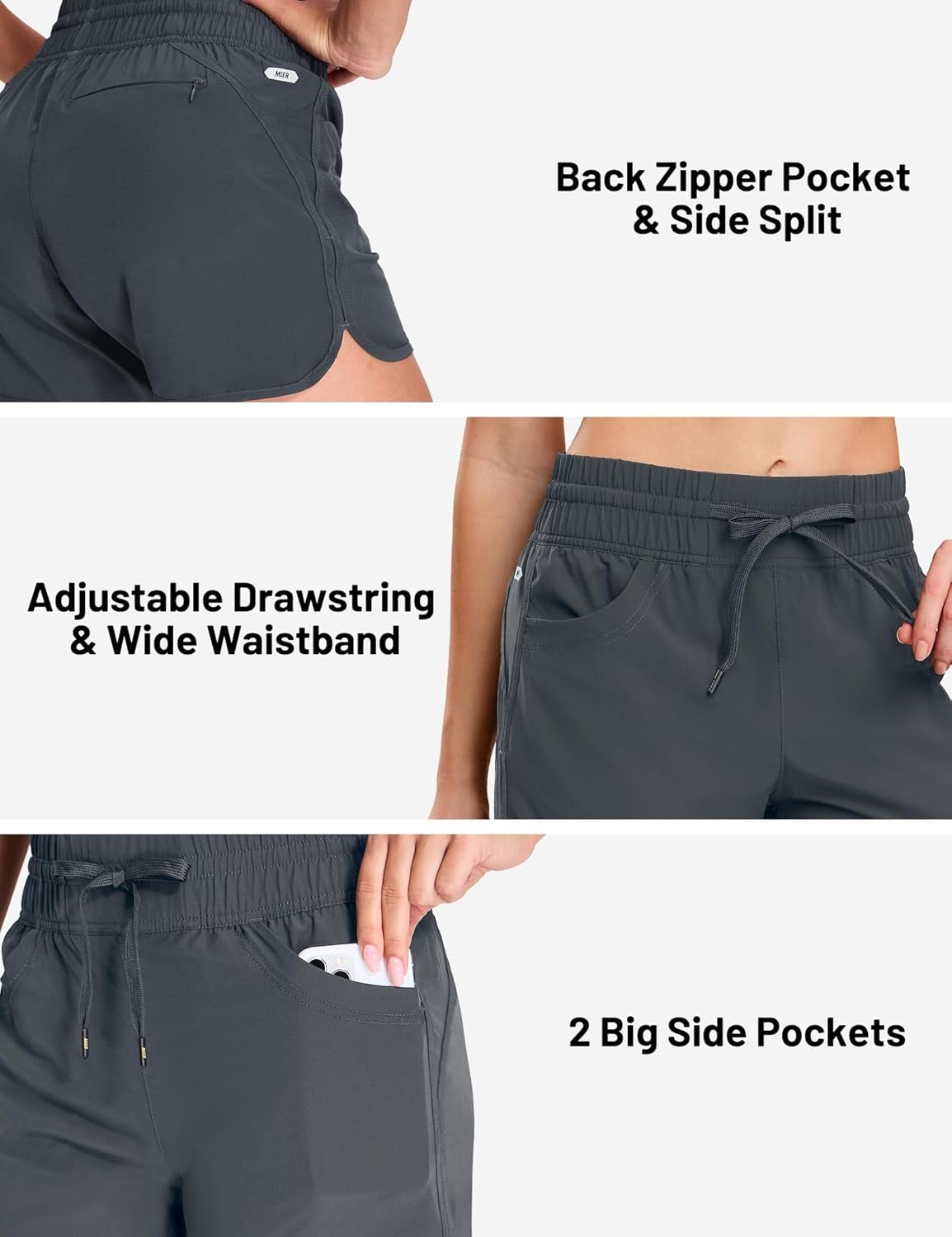 image:imageMIER Womens Running Shorts Quick Dry Athletic Workout High Waisted Active Shorts with Liner Zipper Pocket 4 InchGrey