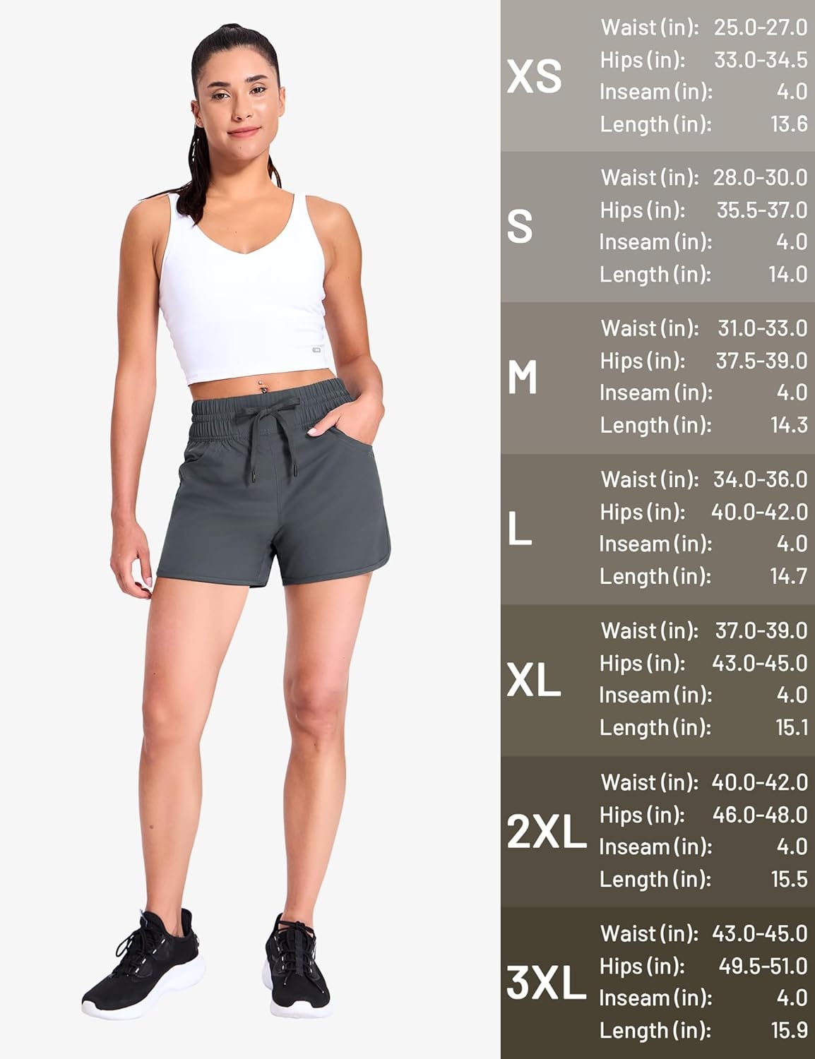 image:imageMIER Womens Running Shorts Quick Dry Athletic Workout High Waisted Active Shorts with Liner Zipper Pocket 4 InchGrey