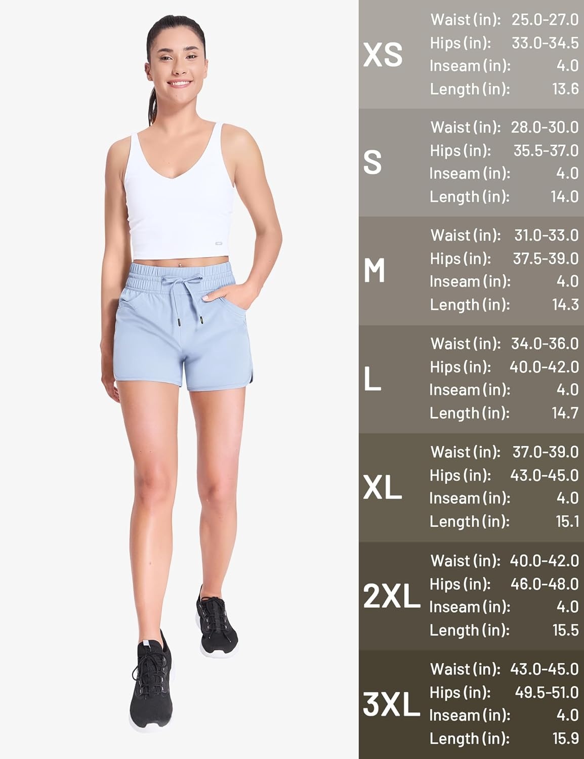 image:imageMIER Womens Running Shorts Quick Dry Athletic Workout High Waisted Active Shorts with Liner Zipper Pocket 4 InchLight Blue