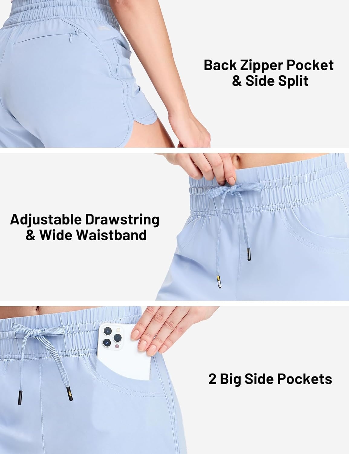 image:imageMIER Womens Running Shorts Quick Dry Athletic Workout High Waisted Active Shorts with Liner Zipper Pocket 4 InchLight Blue