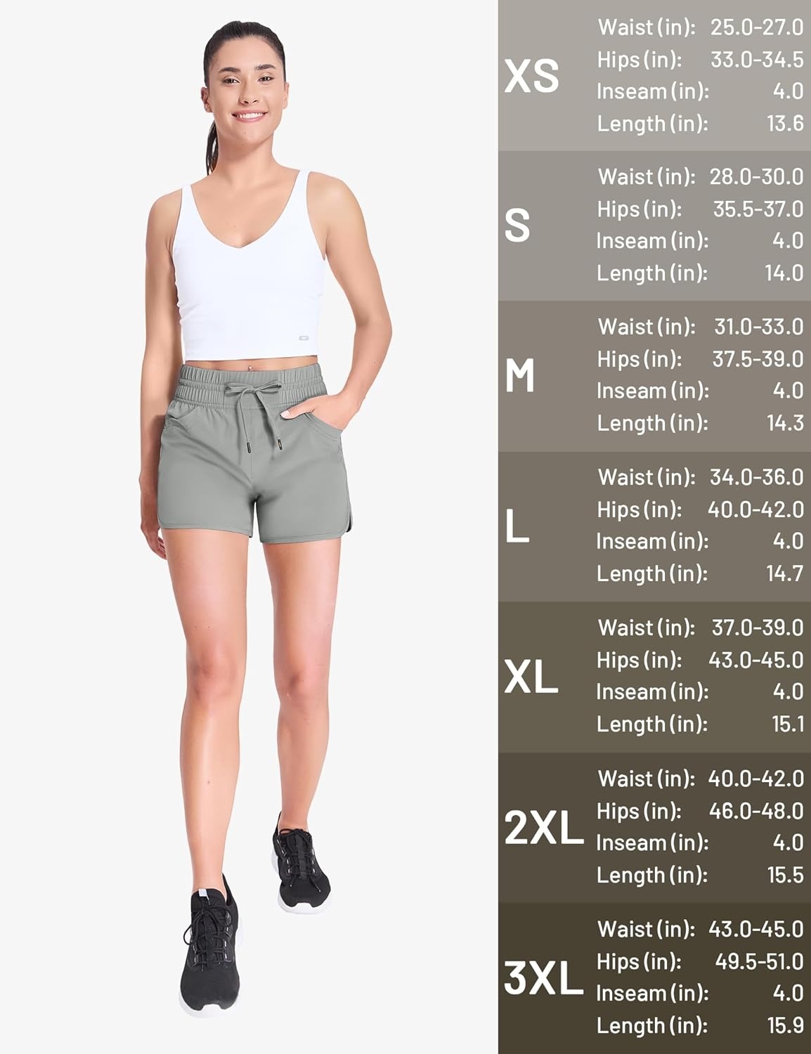 image:imageMIER Womens Running Shorts Quick Dry Athletic Workout High Waisted Active Shorts with Liner Zipper Pocket 4 InchLight Grey