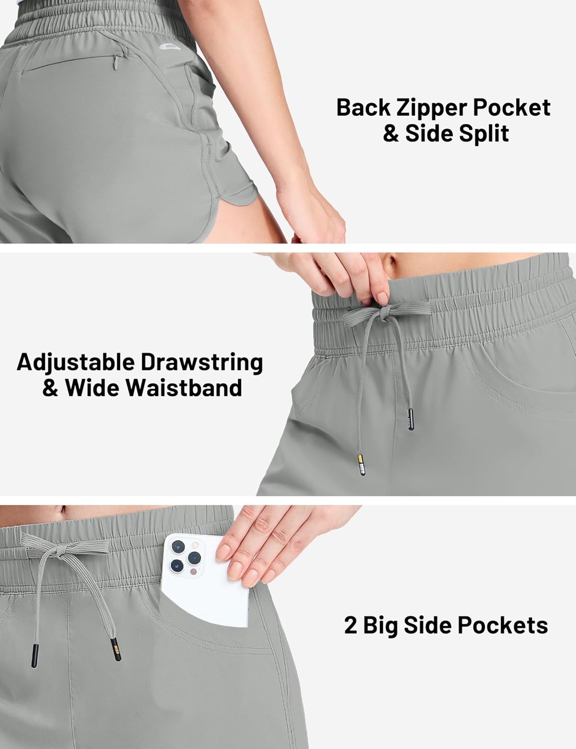 image:imageMIER Womens Running Shorts Quick Dry Athletic Workout High Waisted Active Shorts with Liner Zipper Pocket 4 InchLight Grey