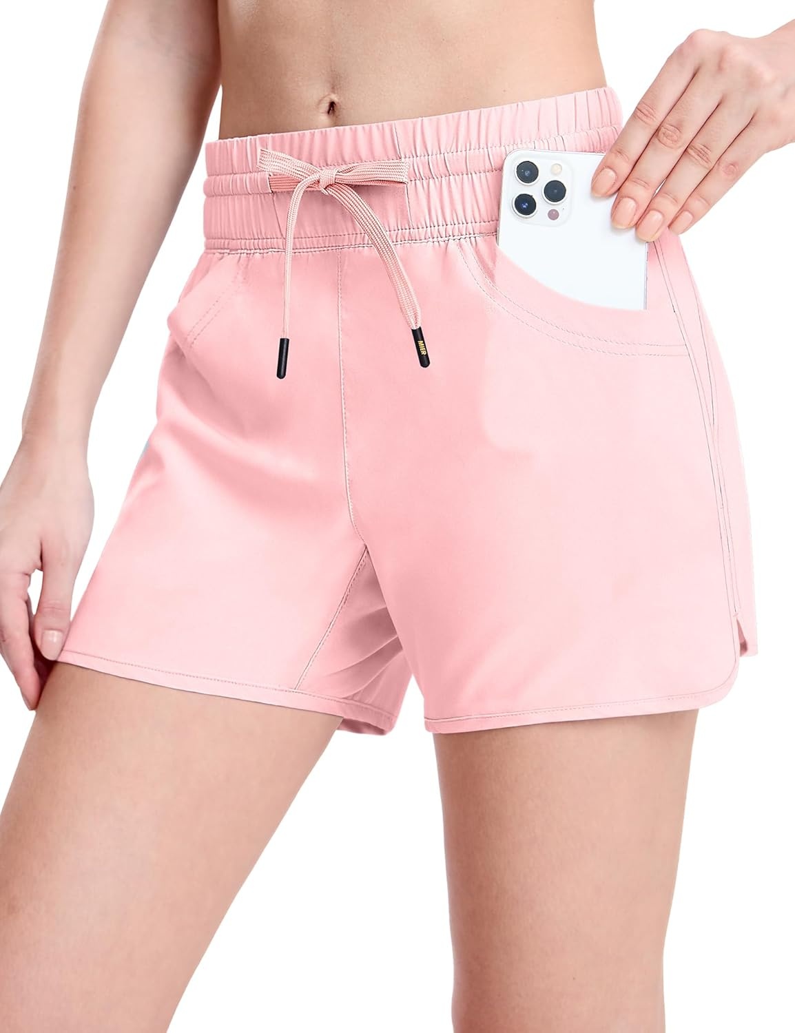 image:imageMIER Womens Running Shorts Quick Dry Athletic Workout High Waisted Active Shorts with Liner Zipper Pocket 4 InchLight Pink