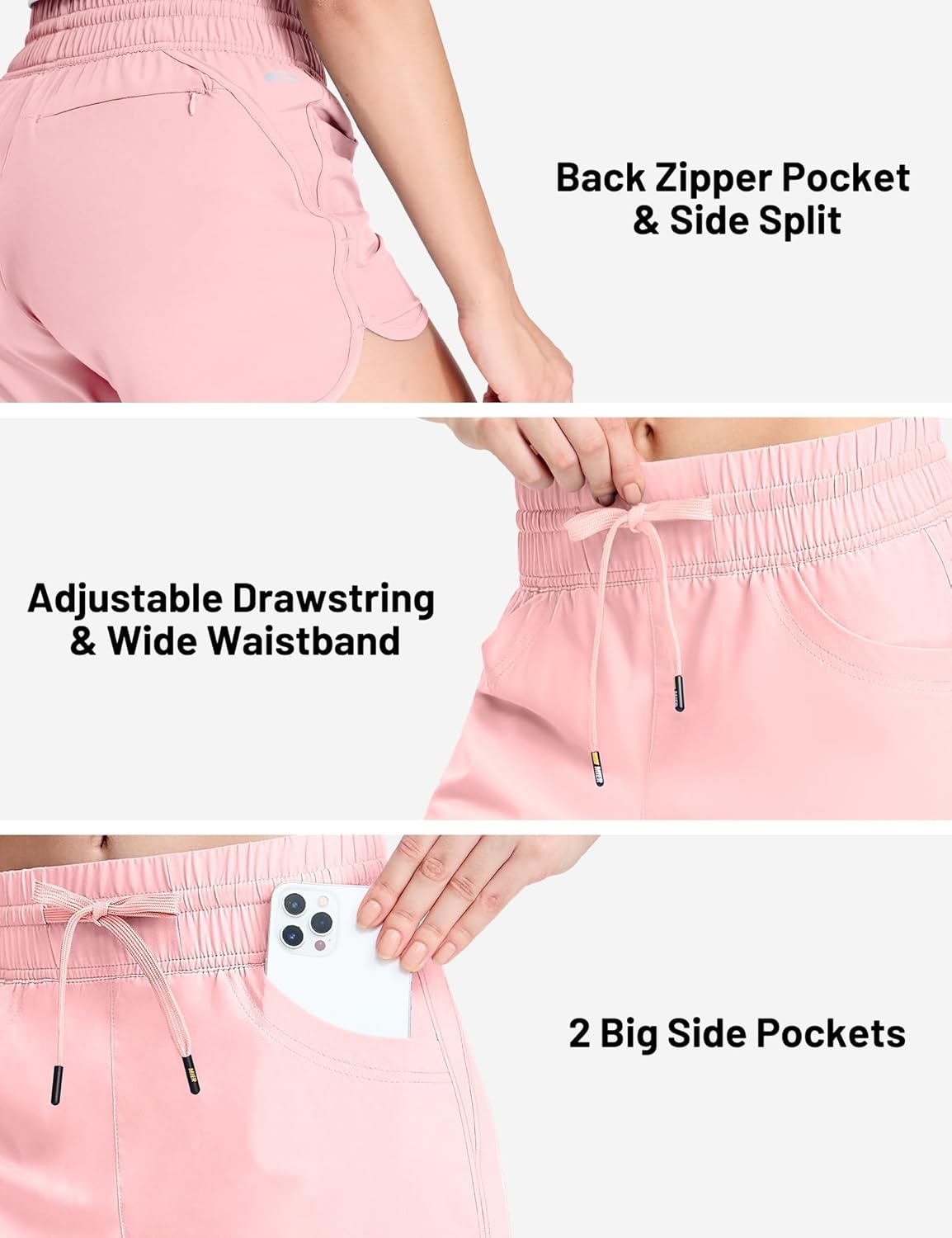 image:imageMIER Womens Running Shorts Quick Dry Athletic Workout High Waisted Active Shorts with Liner Zipper Pocket 4 InchLight Pink