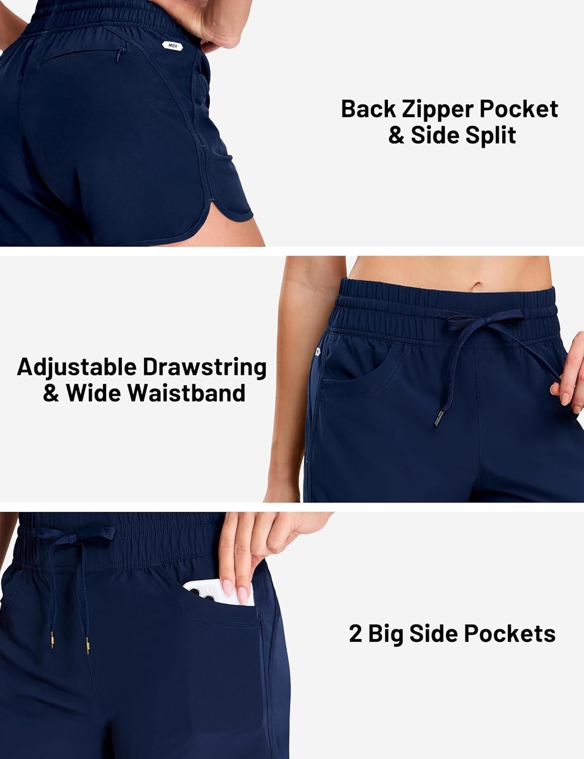 image:imageMIER Womens Running Shorts Quick Dry Athletic Workout High Waisted Active Shorts with Liner Zipper Pocket 4 InchNavy