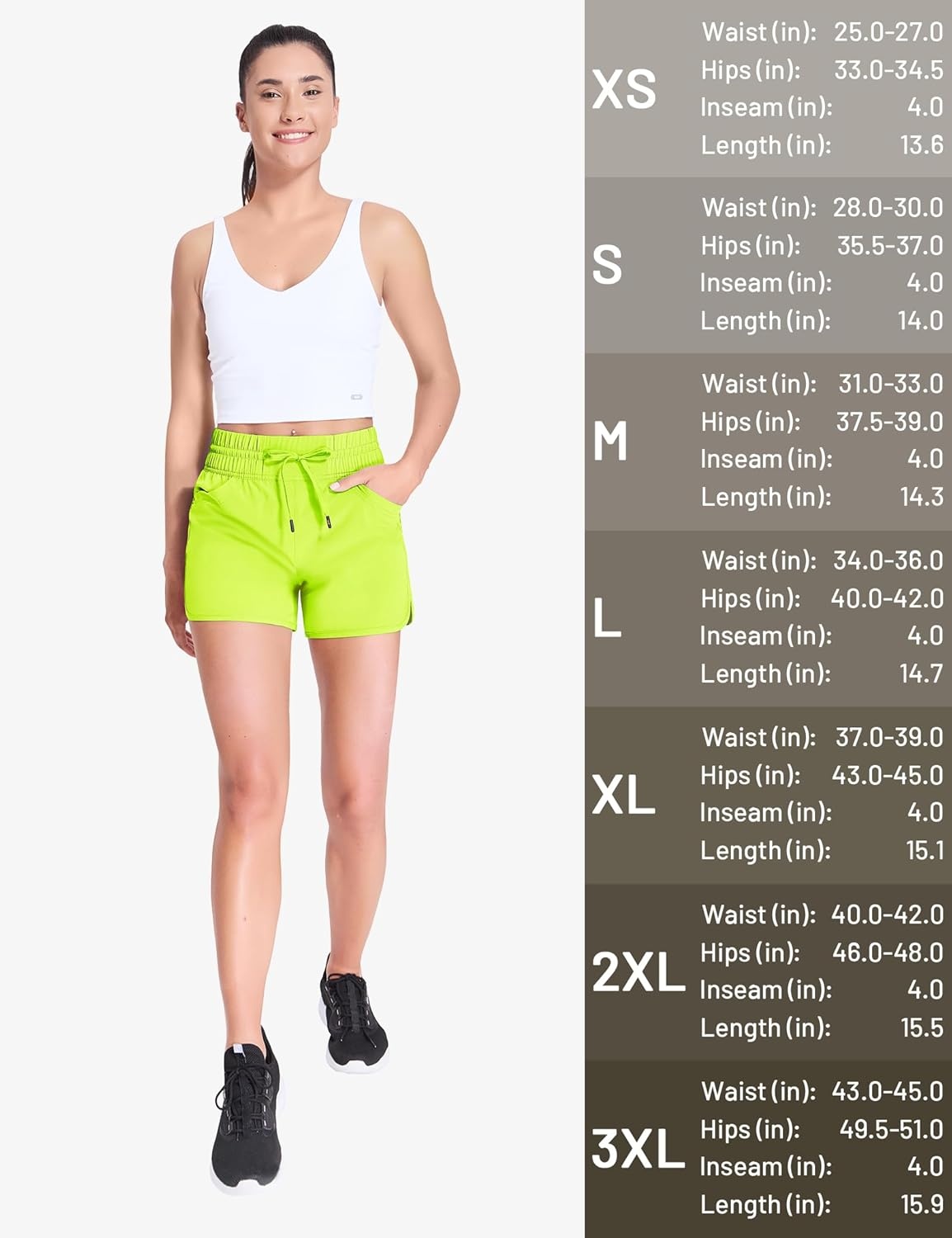 image:imageMIER Womens Running Shorts Quick Dry Athletic Workout High Waisted Active Shorts with Liner Zipper Pocket 4 InchNeon Green