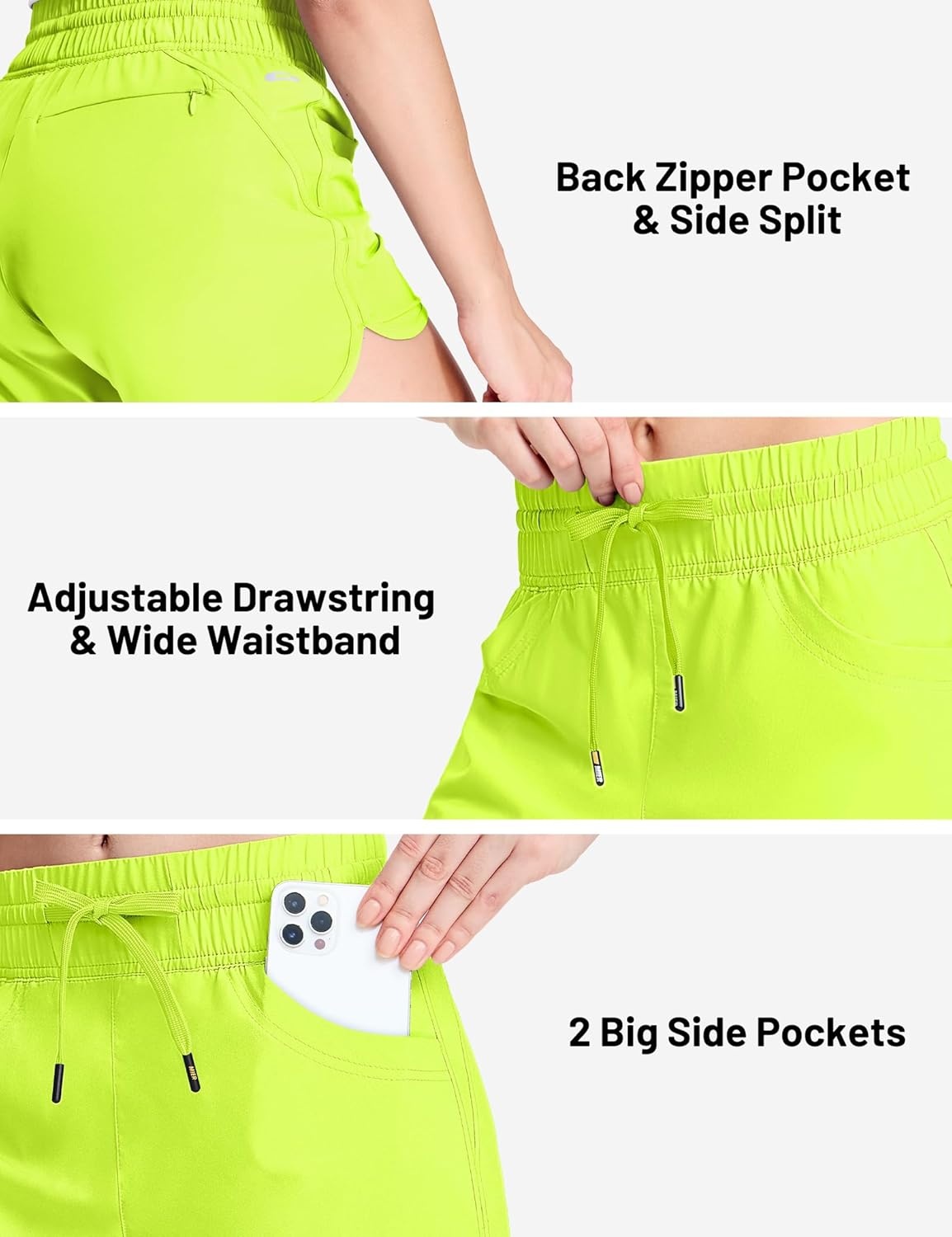 image:imageMIER Womens Running Shorts Quick Dry Athletic Workout High Waisted Active Shorts with Liner Zipper Pocket 4 InchNeon Green