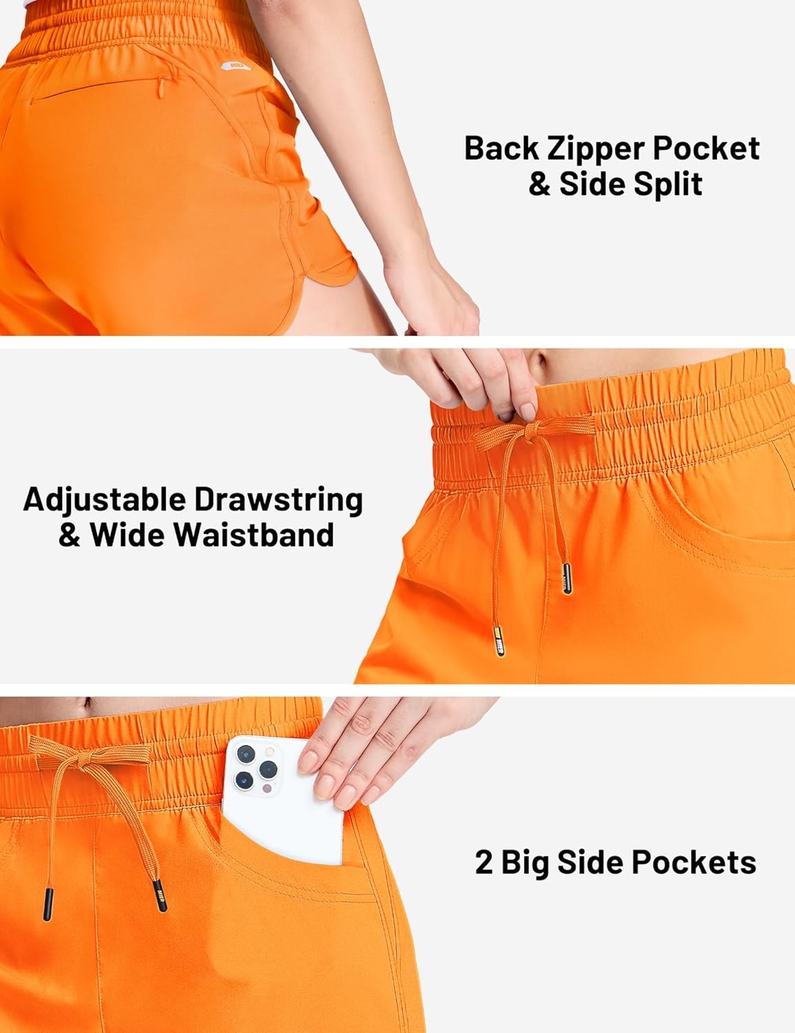 image:imageMIER Womens Running Shorts Quick Dry Athletic Workout High Waisted Active Shorts with Liner Zipper Pocket 4 InchOrange