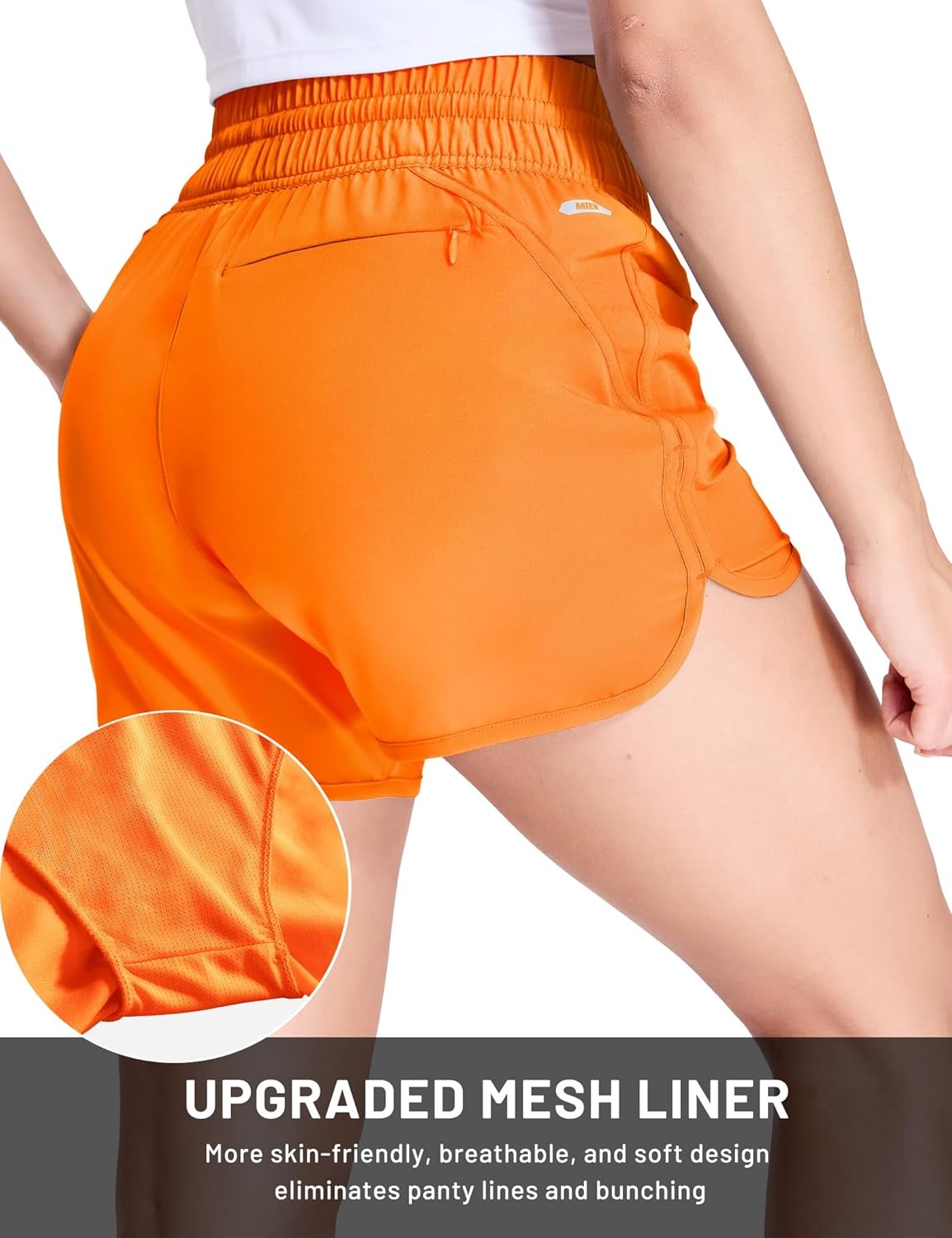 image:imageMIER Womens Running Shorts Quick Dry Athletic Workout High Waisted Active Shorts with Liner Zipper Pocket 4 InchOrange