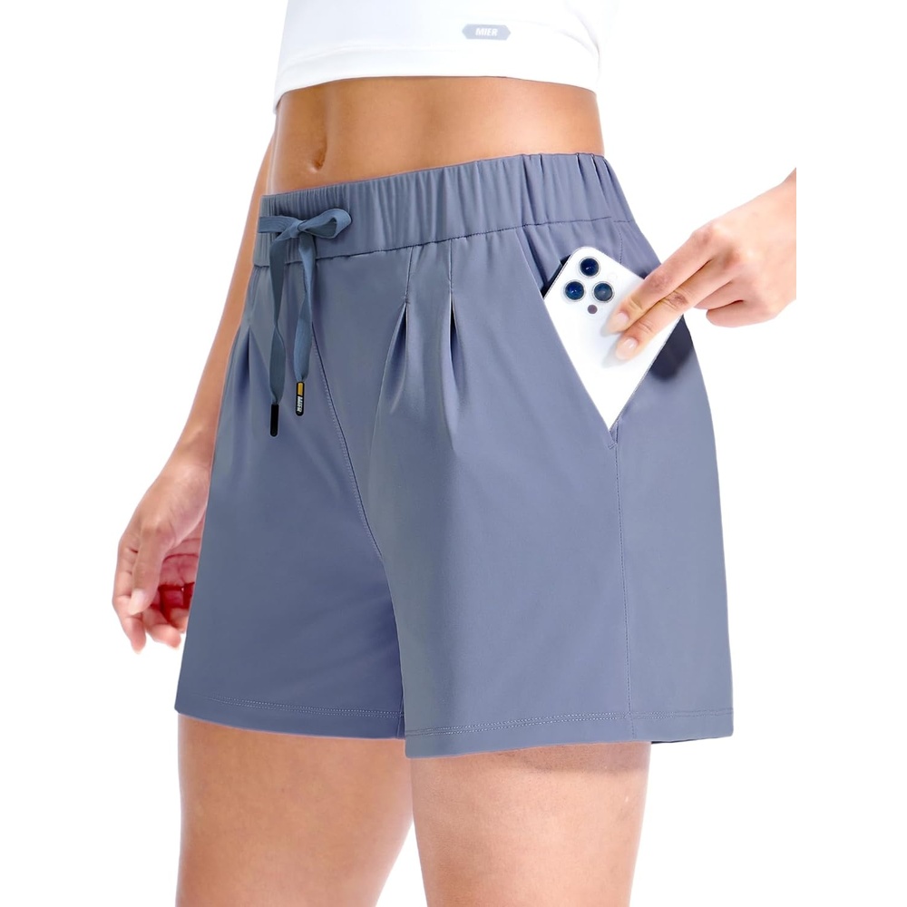 image:imageMIER Running Shorts for Women Quick Dry Soft Stretch Workout Athletic Gym Sports Active Shorts with Pockets 4 Inch InseamClassic Blue